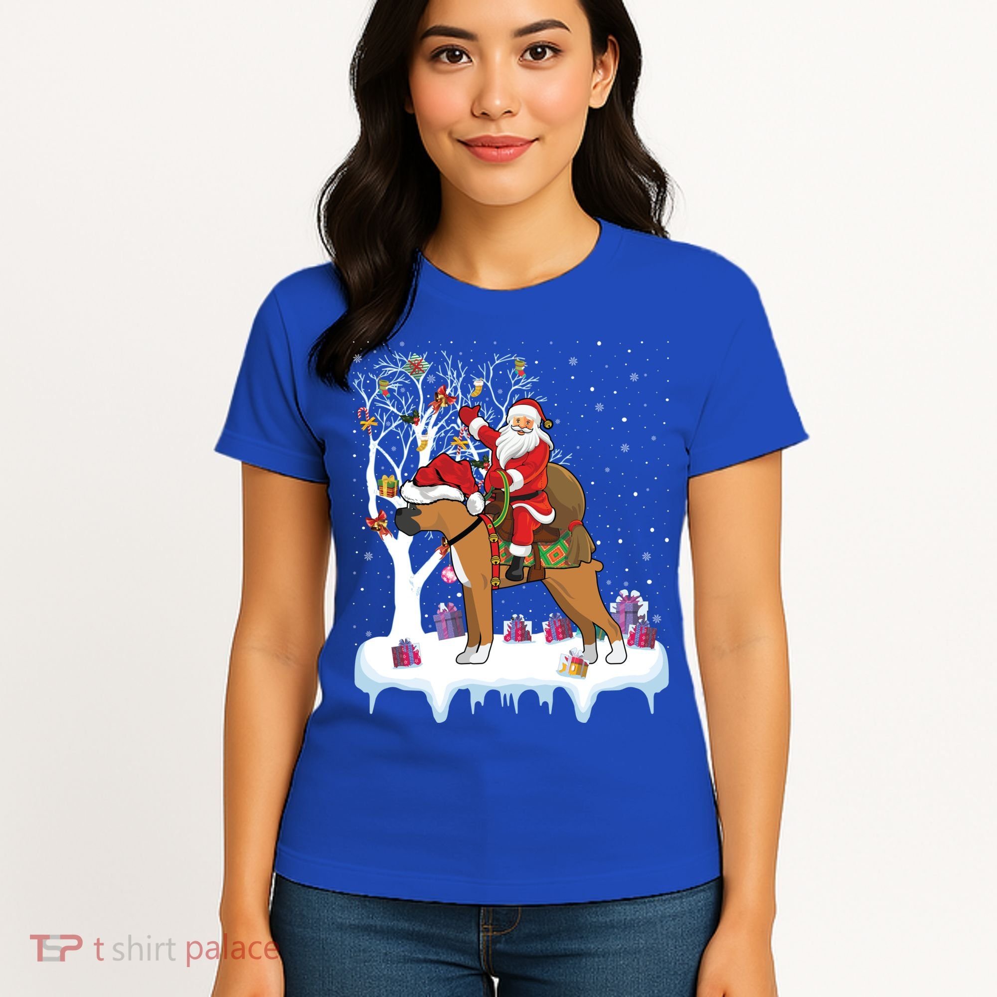 Ugly Boxer Xmas Gift Funny Santa Riding Boxer Dog Christmas Gift Women's T-Shirt