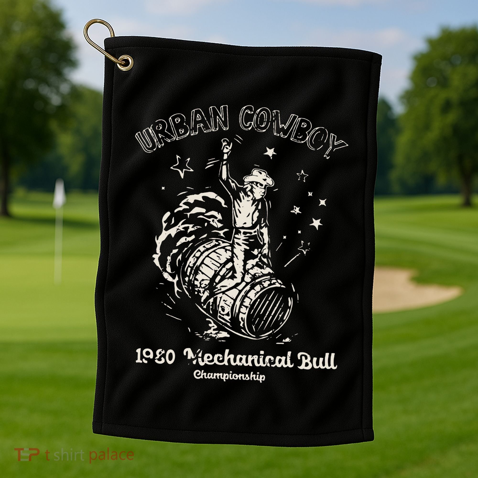 Urban Cowboy 1980S Mechanical Bull Golf Towel