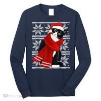 Ugly Christmas Black Cat Santa Hat Scarf Holiday Cute Long Sleeve Shirt thumb 0