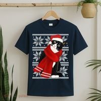 Ugly Christmas Black Cat Santa Hat Scarf Holiday Cute T-Shirt thumb 2