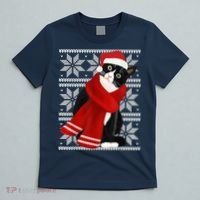 Ugly Christmas Black Cat Santa Hat Scarf Holiday Cute T-Shirt thumb 5