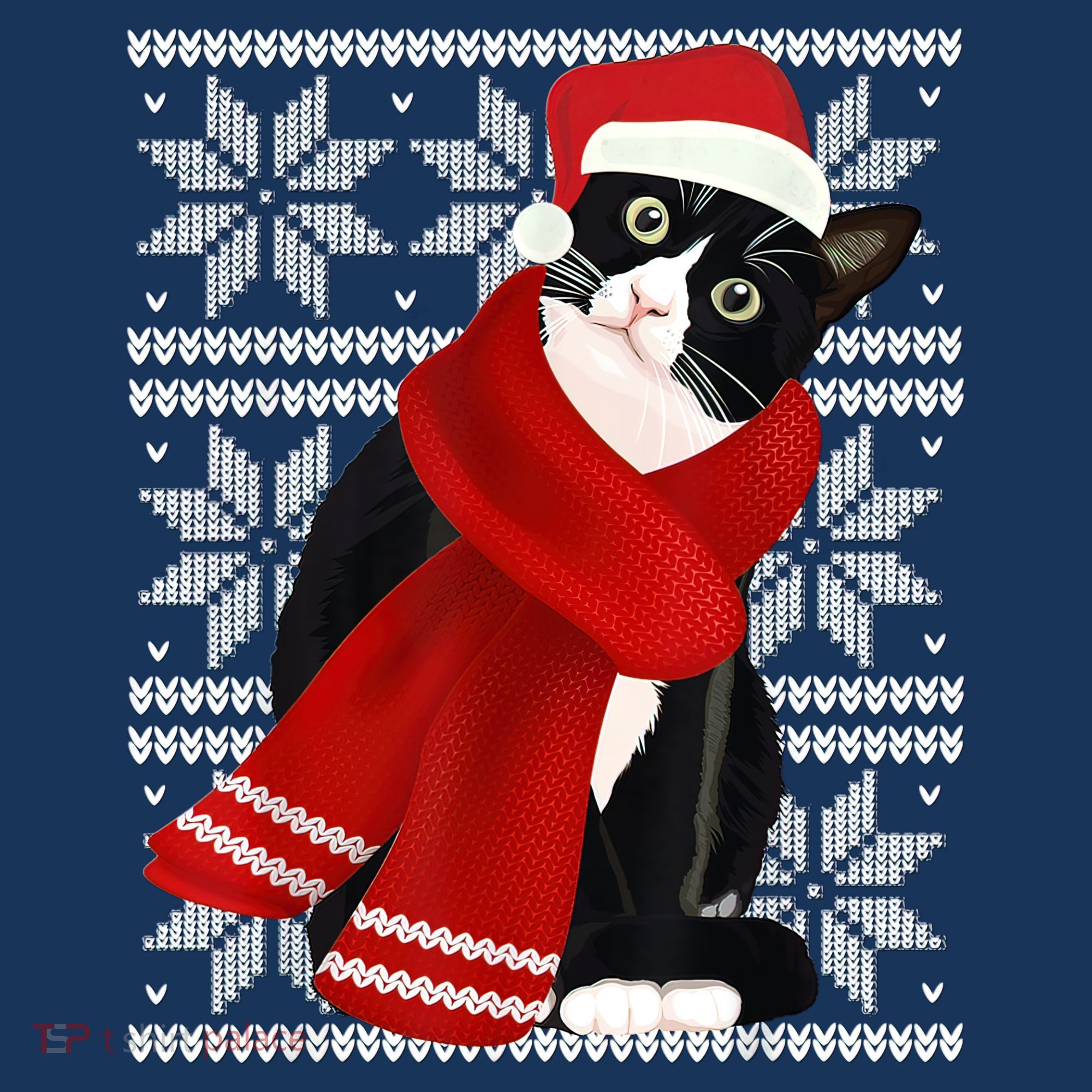 Ugly Christmas Black Cat Santa Hat Scarf Holiday Cute Beanie