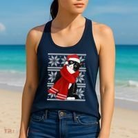 Ugly Christmas Black Cat Santa Hat Scarf Holiday Cute Women's Tank Top thumb 2