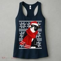 Ugly Christmas Black Cat Santa Hat Scarf Holiday Cute Women's Tank Top thumb 3