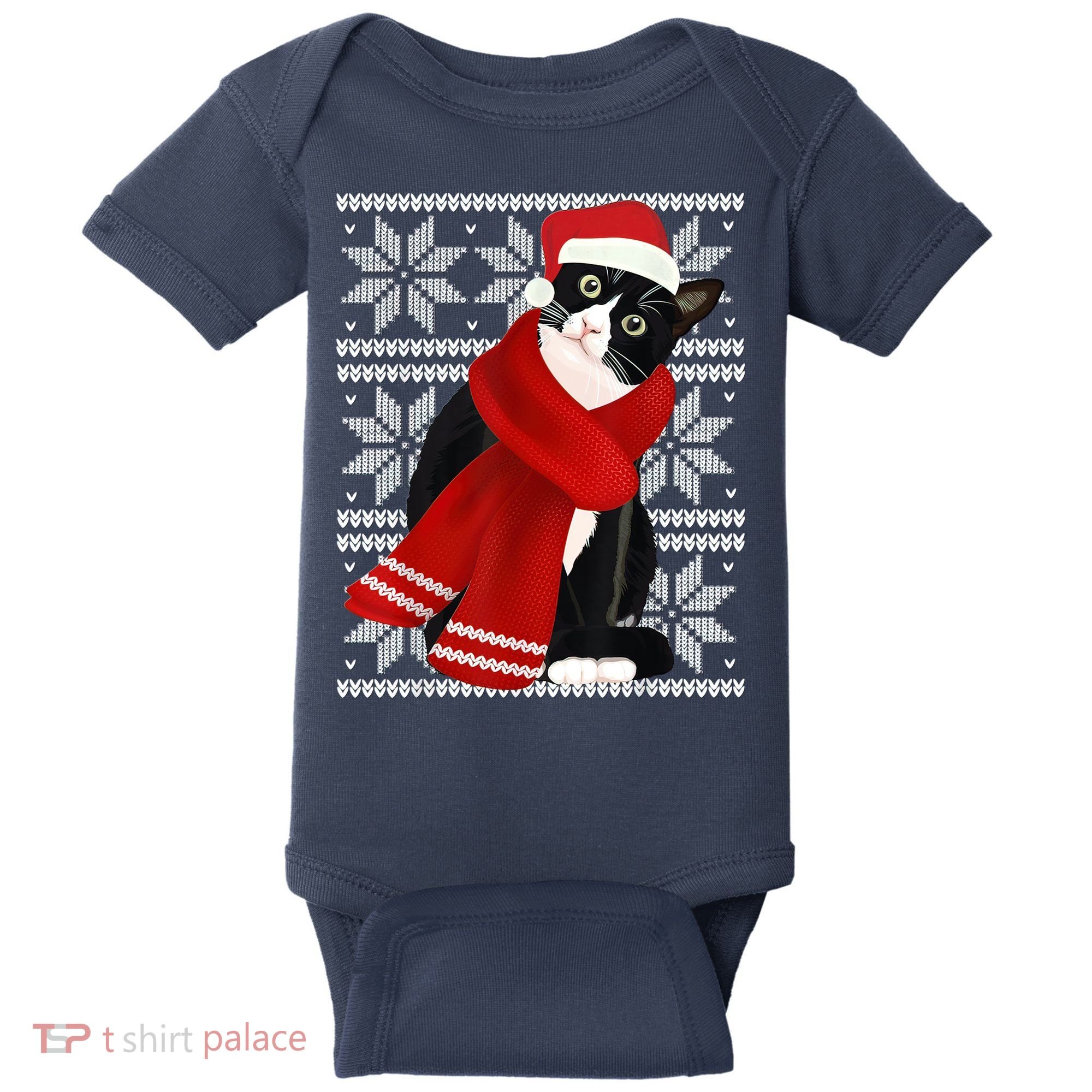 Ugly Christmas Black Cat Santa Hat Scarf Holiday Cute Baby Bodysuit