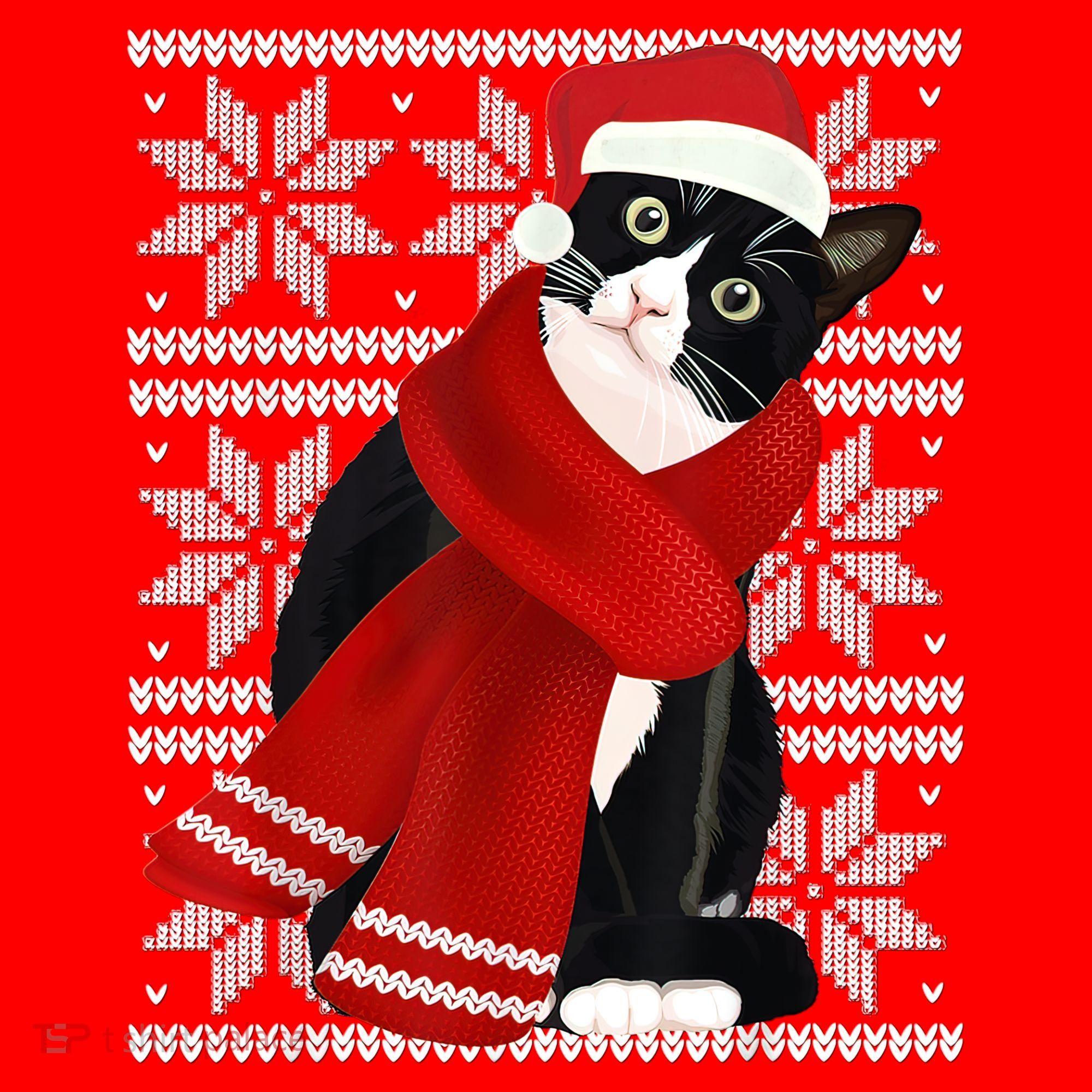 Ugly Christmas Black Cat Santa Hat Scarf Holiday Cute Santa Hat