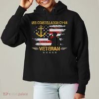 USS Constellation CV 64 Aircraft Carrier Veteran Flag Retro Ladies Heavyweight Boxy Pullover Hoodie thumb 0