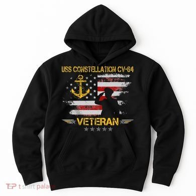 USS Constellation CV 64 Aircraft Carrier Veteran Flag Retro Hoodie