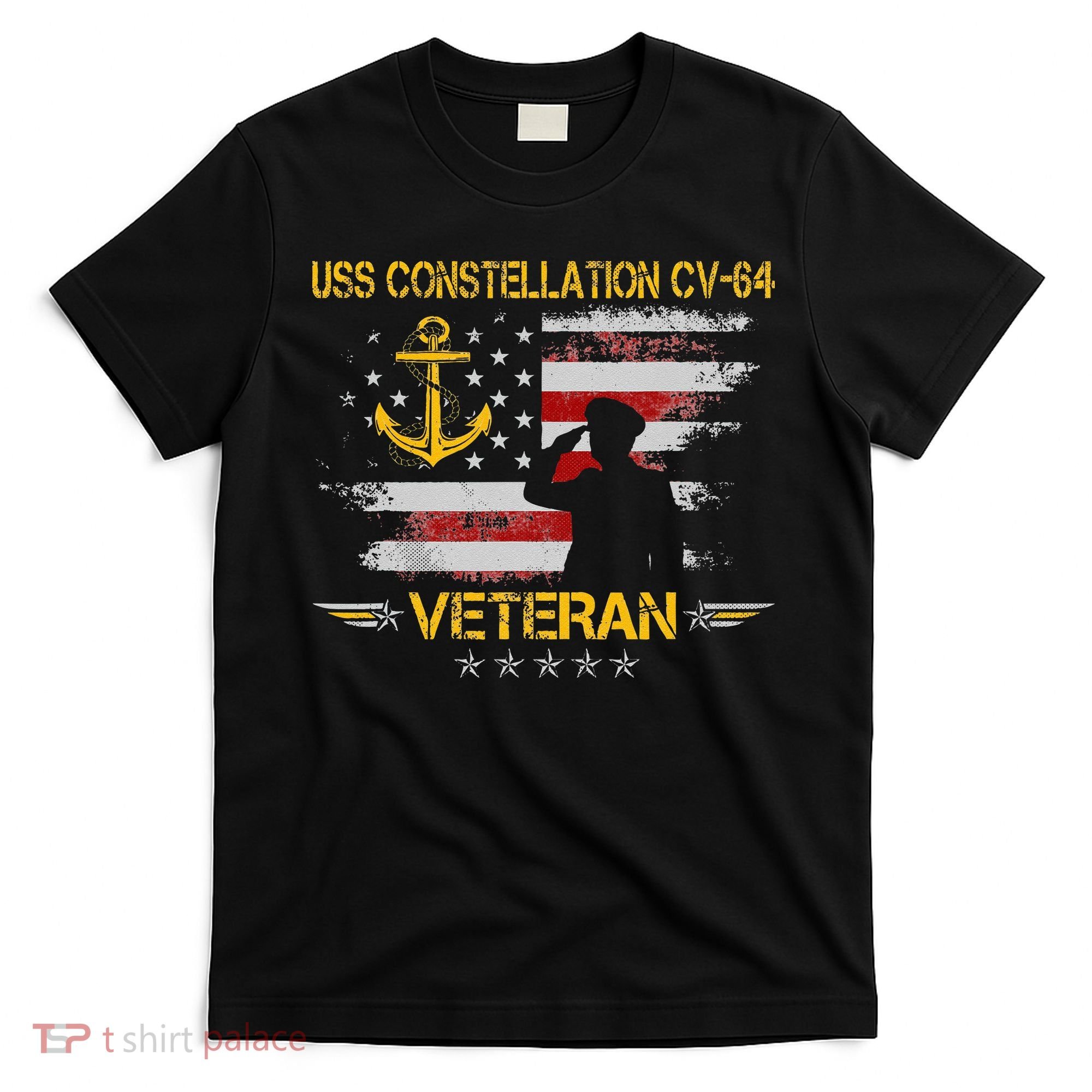 USS Constellation CV 64 Aircraft Carrier Veteran Flag Retro T-Shirt
