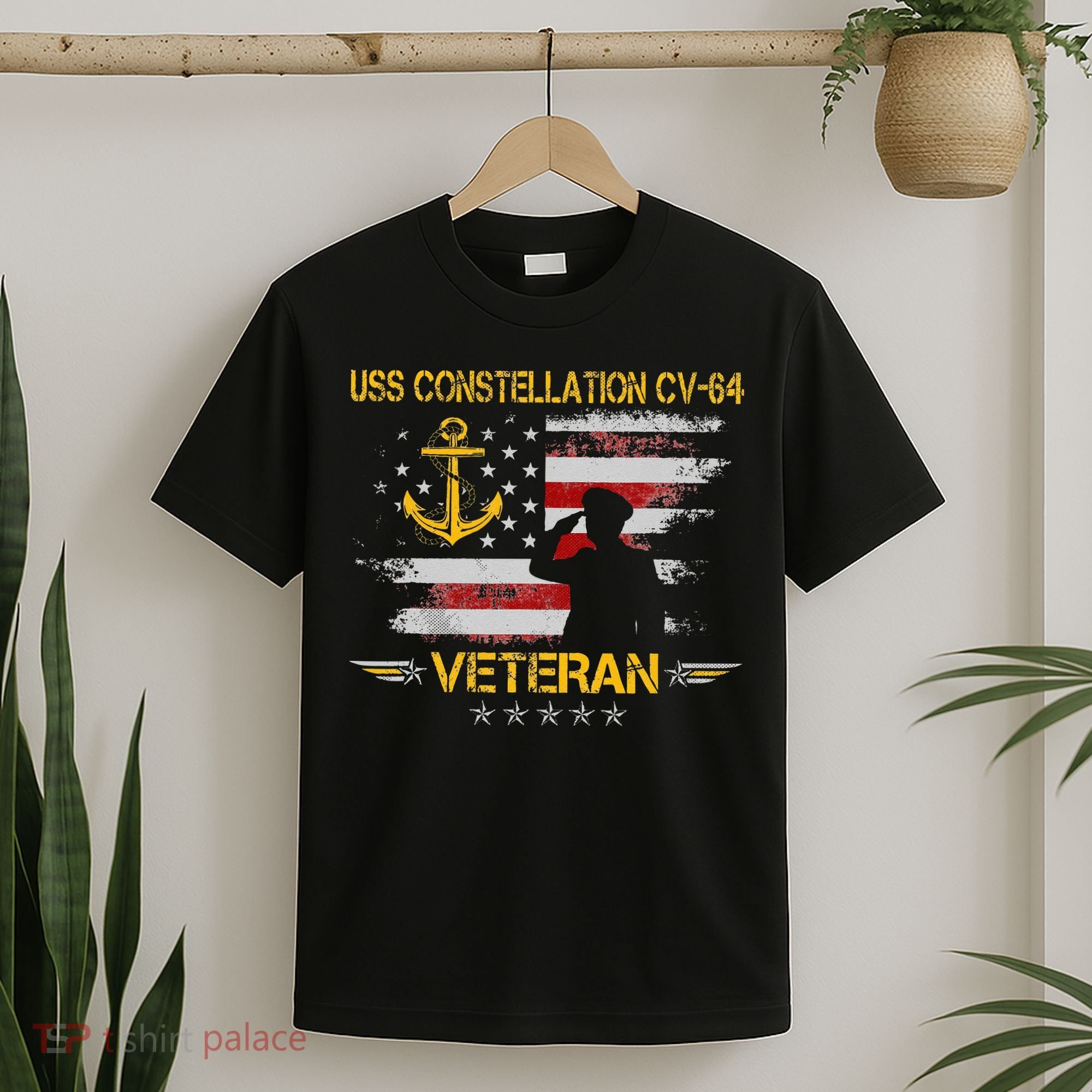 USS Constellation CV 64 Aircraft Carrier Veteran Flag Retro T-Shirt