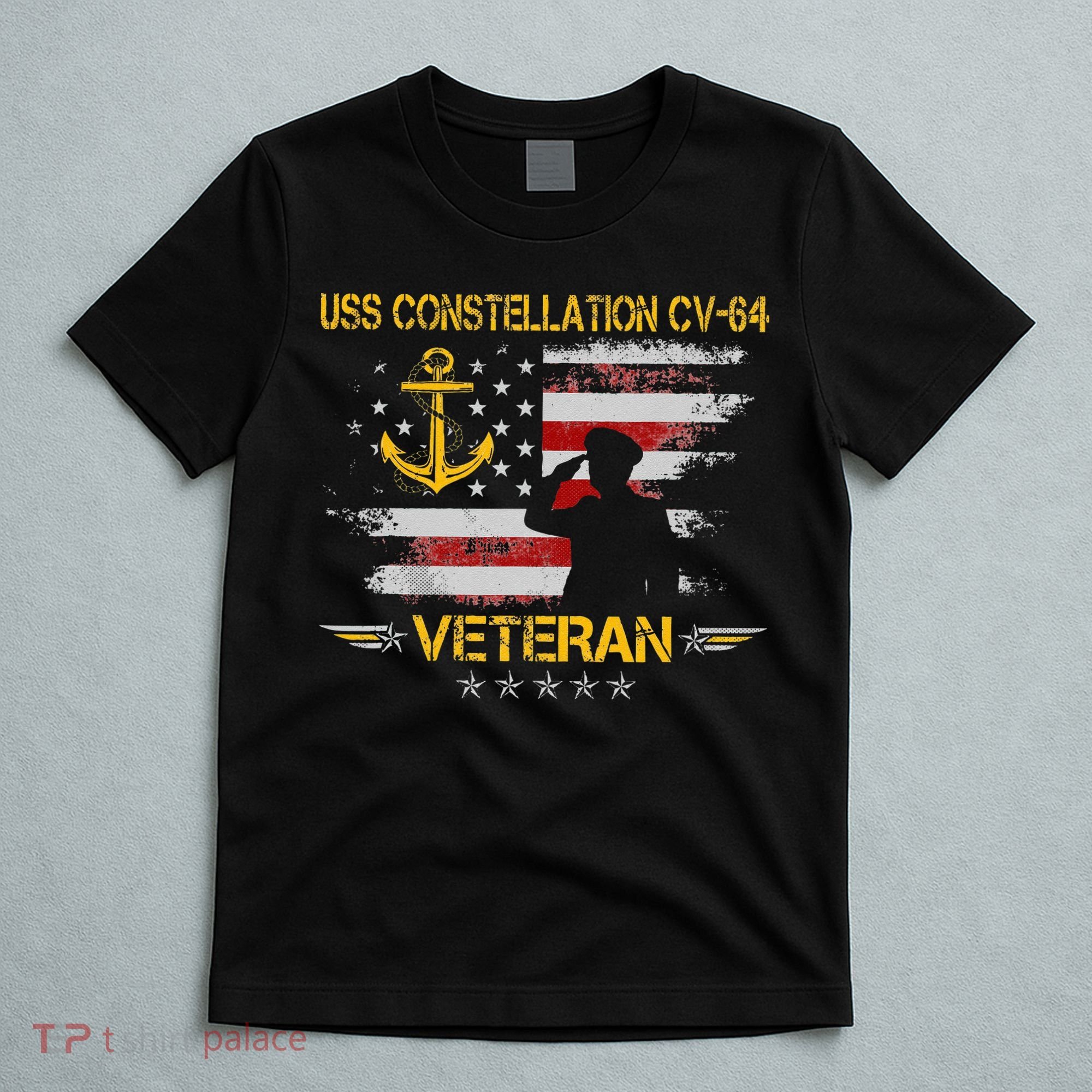 USS Constellation CV 64 Aircraft Carrier Veteran Flag Retro T-Shirt