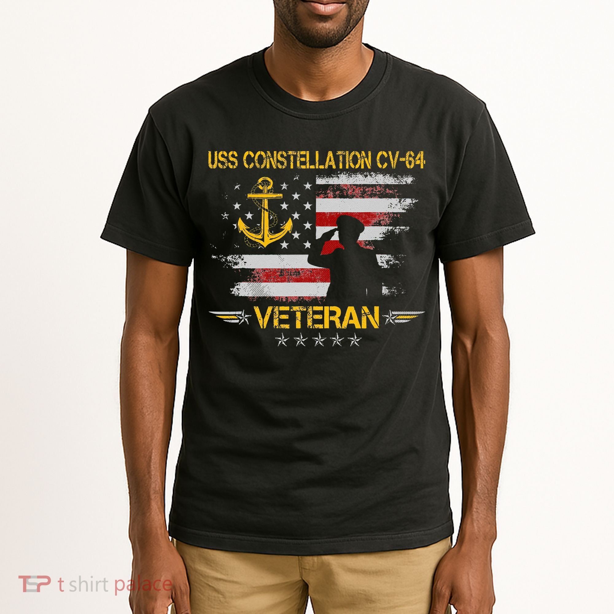 USS Constellation CV 64 Aircraft Carrier Veteran Flag Retro Tall T-Shirt