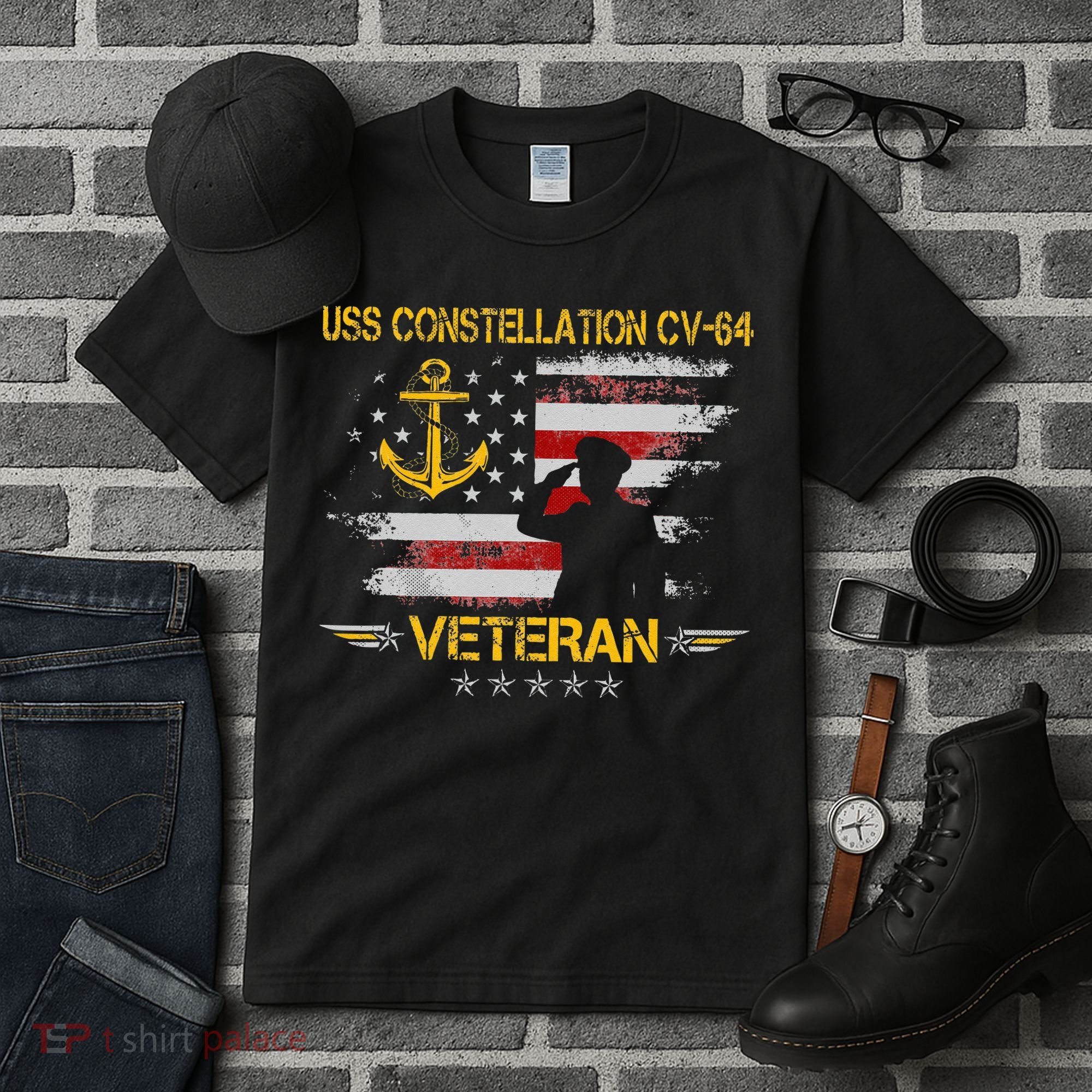 USS Constellation CV 64 Aircraft Carrier Veteran Flag Retro Tall T-Shirt