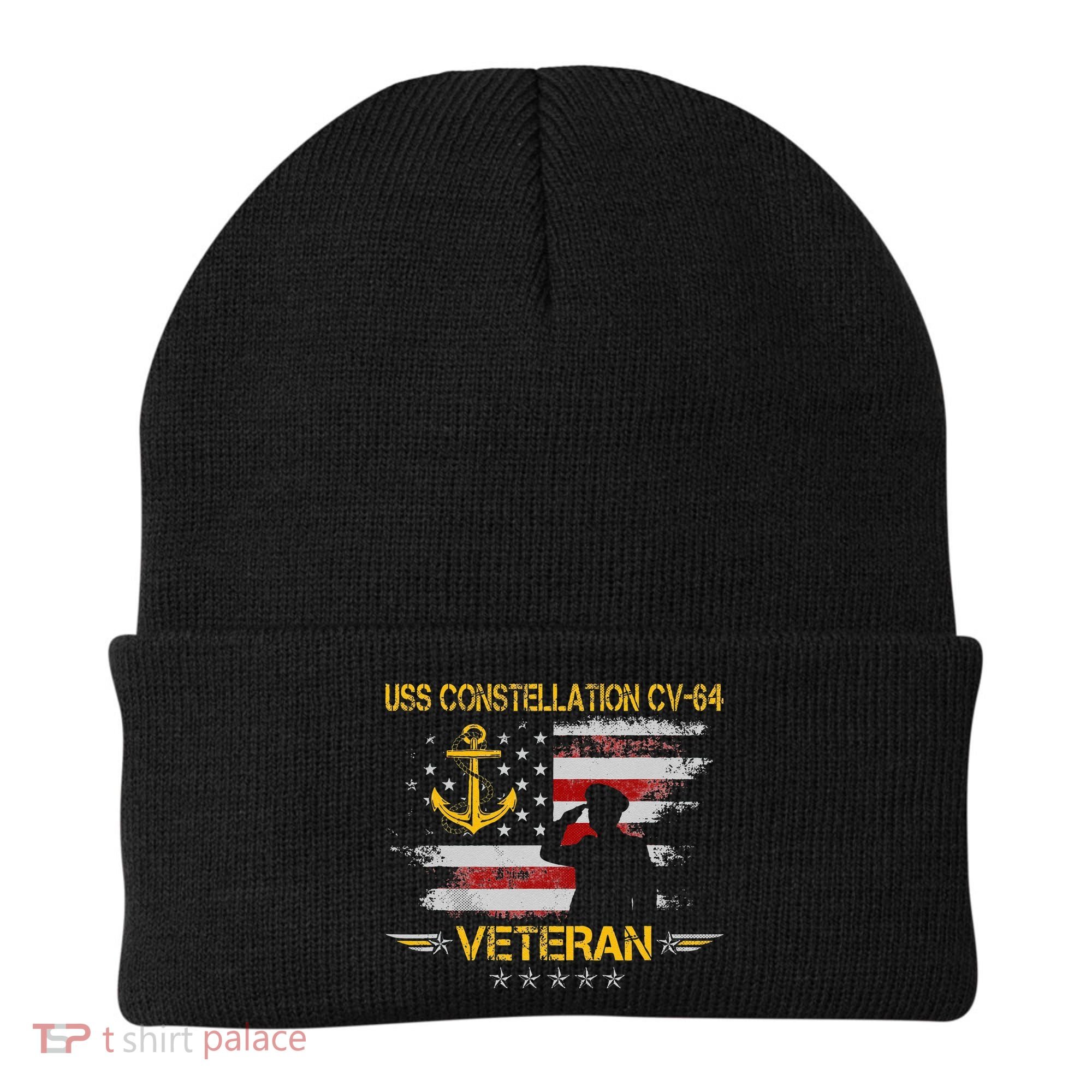 USS Constellation CV 64 Aircraft Carrier Veteran Flag Retro Beanie