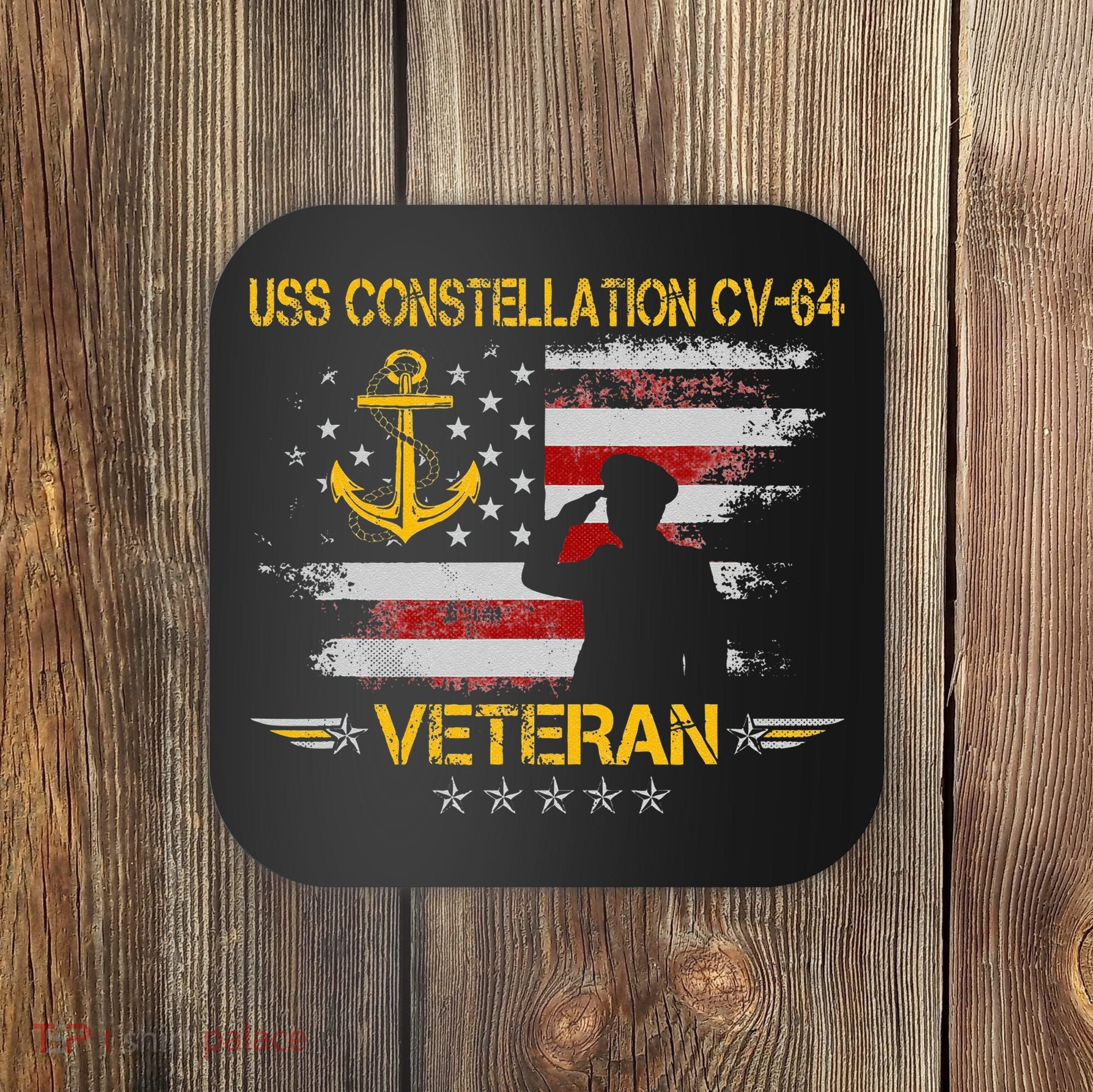 USS Constellation CV 64 Aircraft Carrier Veteran Flag Retro Coaster