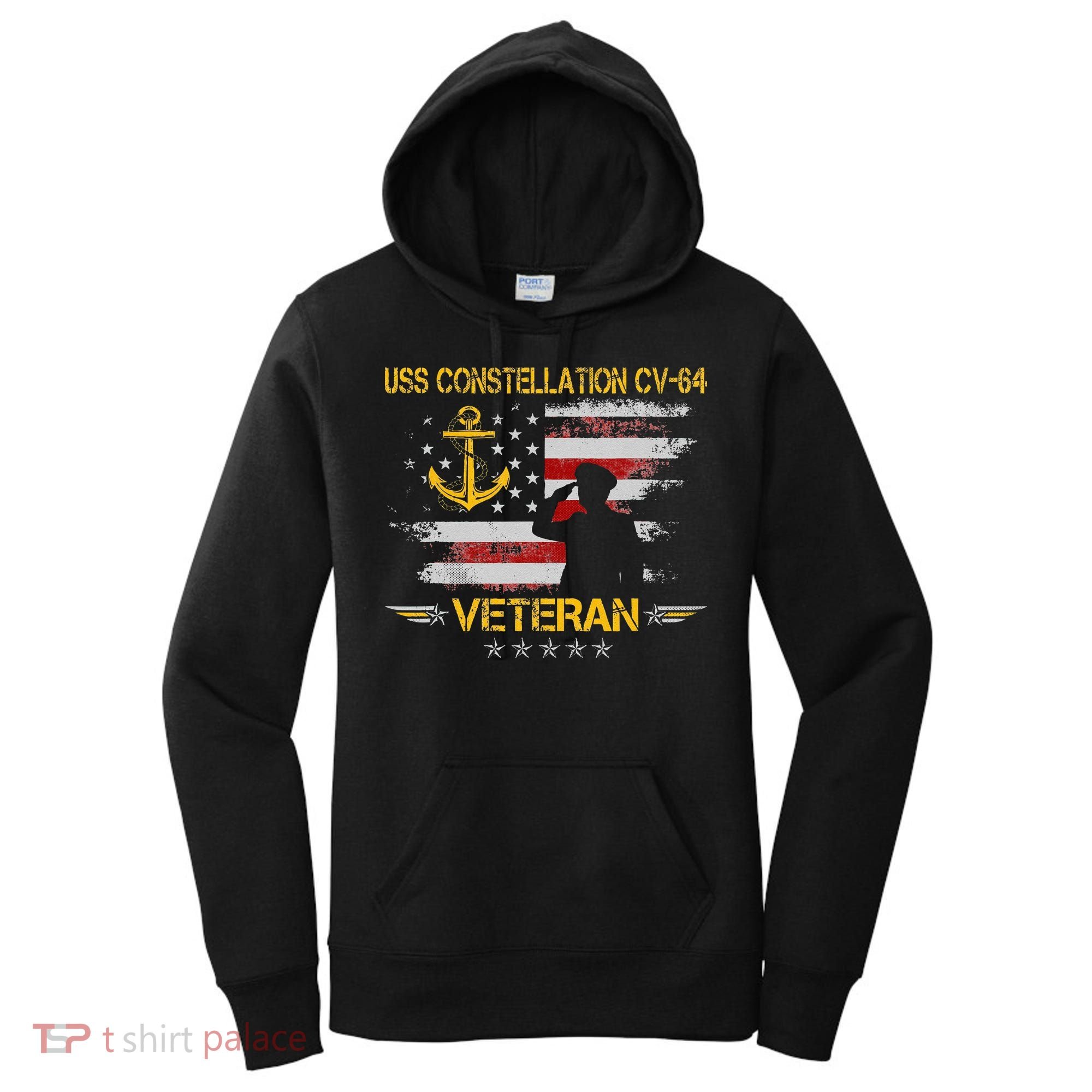 USS Constellation CV 64 Aircraft Carrier Veteran Flag Retro Women's Hoodie