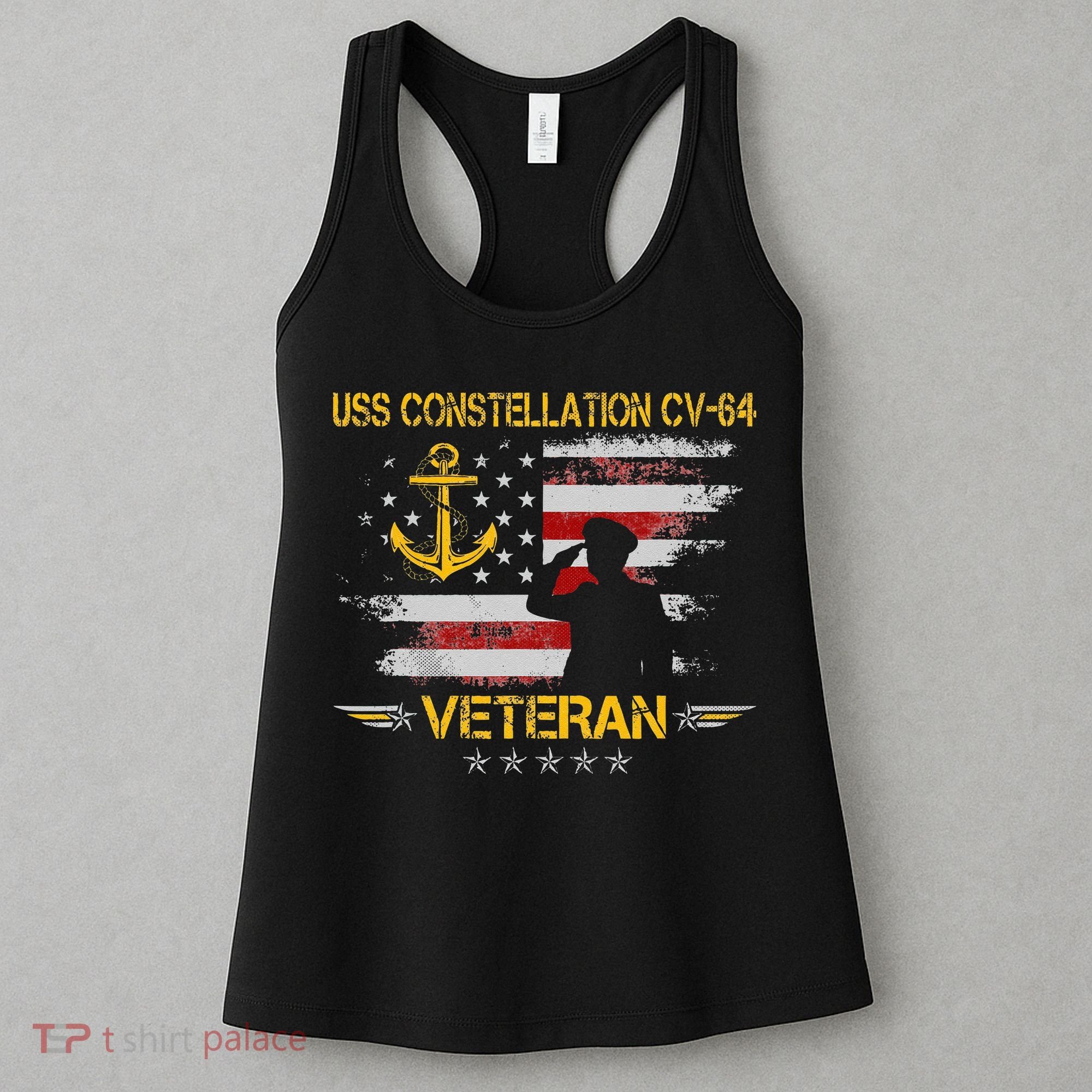 USS Constellation CV 64 Aircraft Carrier Veteran Flag Retro Women's Tank Top