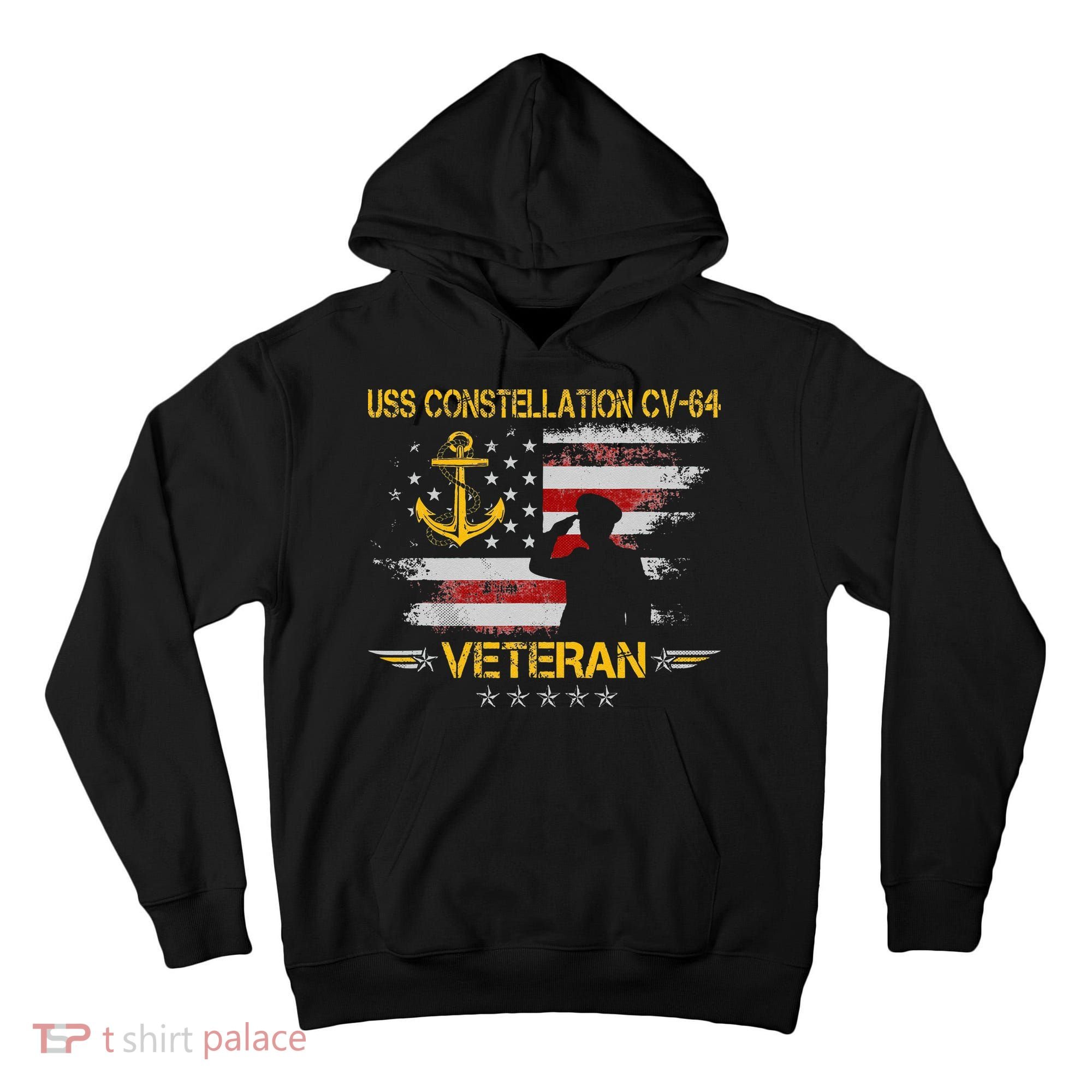 USS Constellation CV 64 Aircraft Carrier Veteran Flag Retro Tall Hoodie