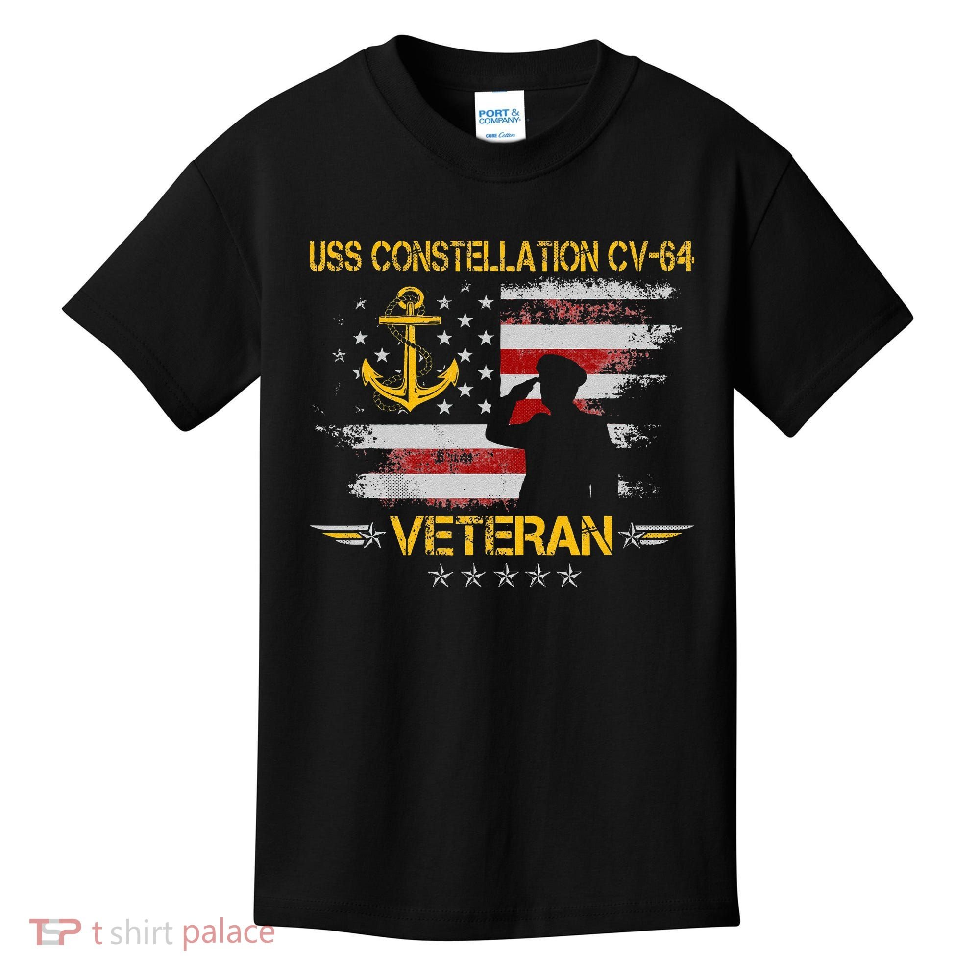 USS Constellation CV 64 Aircraft Carrier Veteran Flag Retro Kids T-Shirt