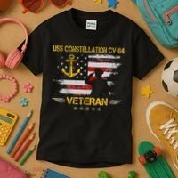 USS Constellation CV 64 Aircraft Carrier Veteran Flag Retro Kids T-Shirt thumb 3