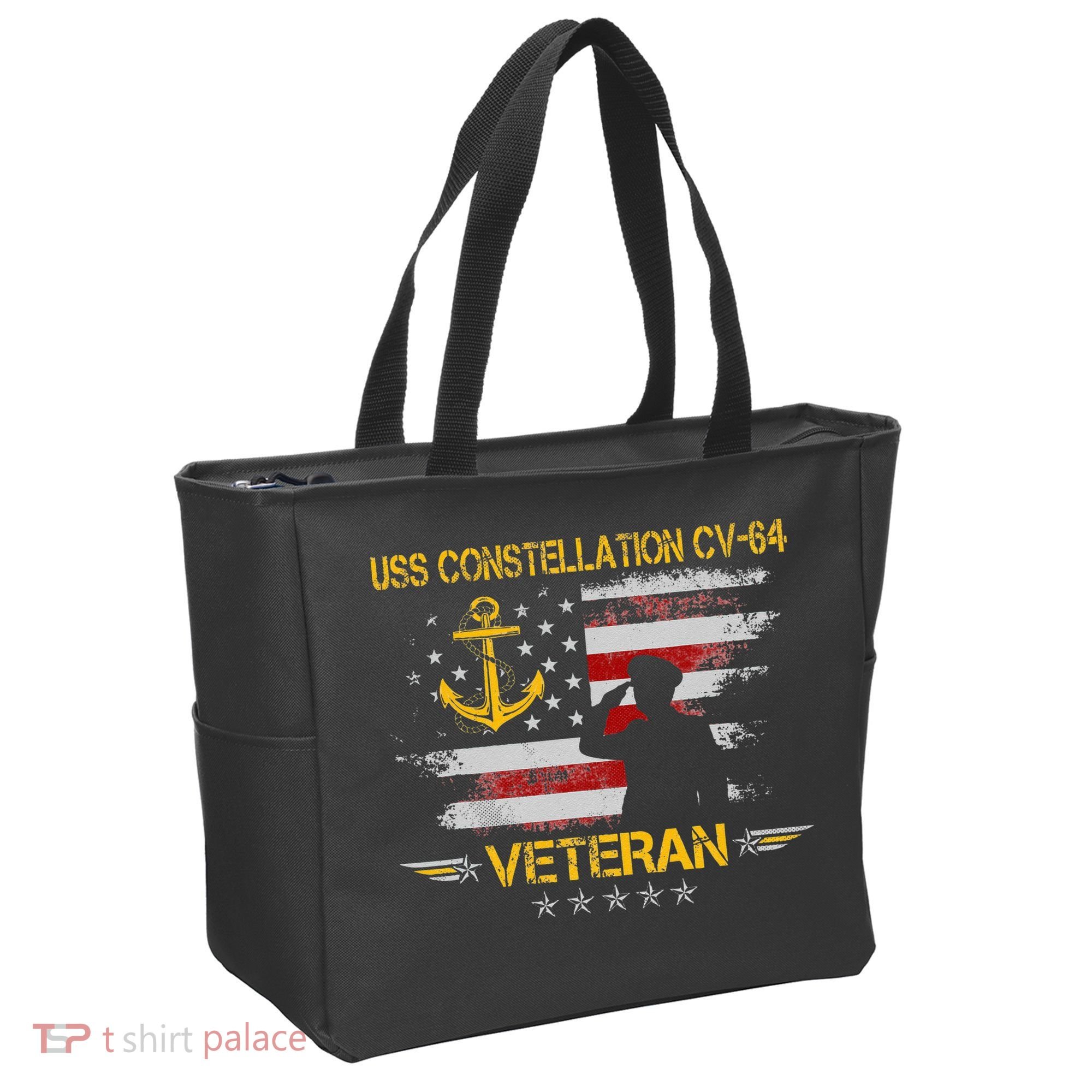 USS Constellation CV 64 Aircraft Carrier Veteran Flag Retro Tote Bag