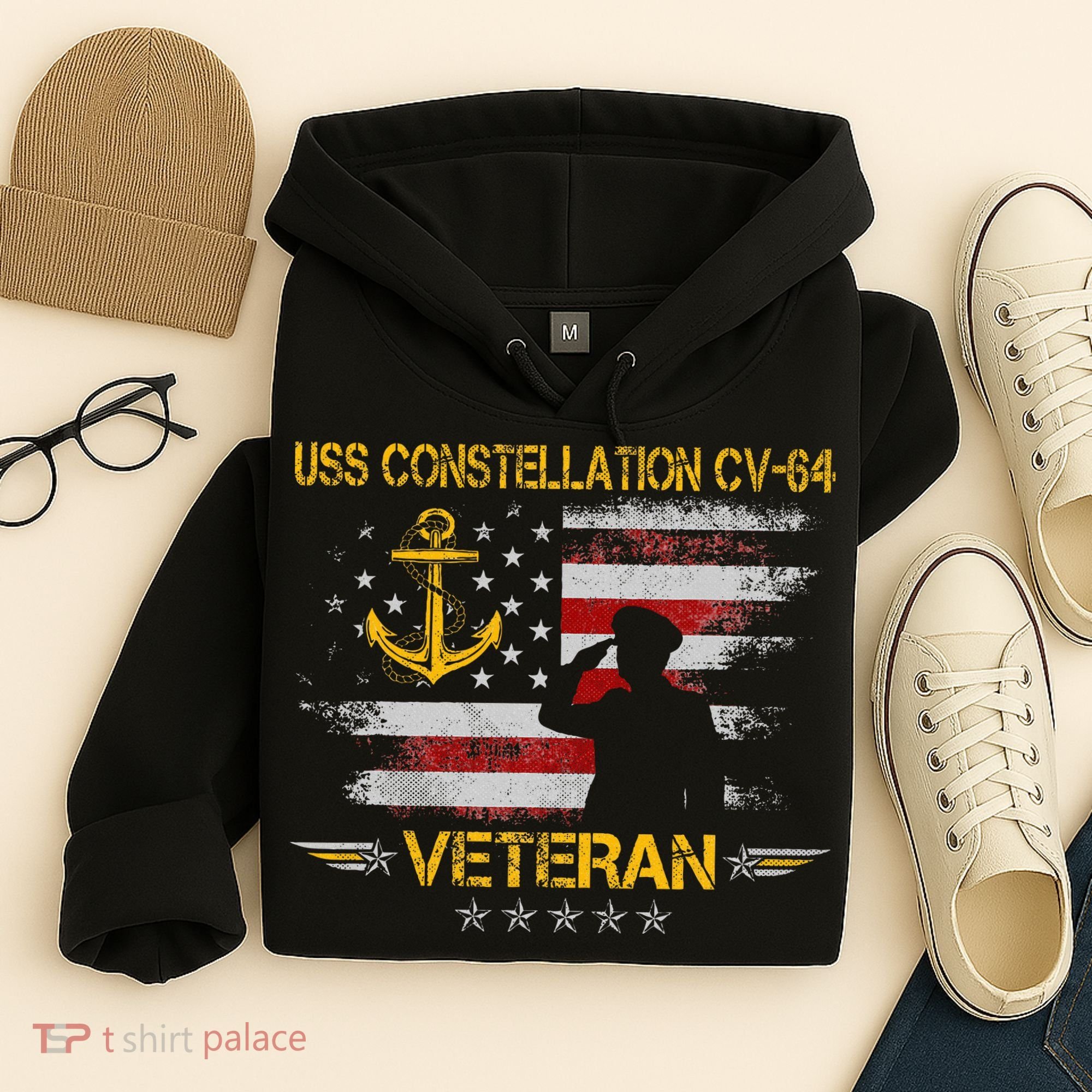 Uss Constellation Cv64 Aircraft Carrier Veteran Flag Retro Hoodie