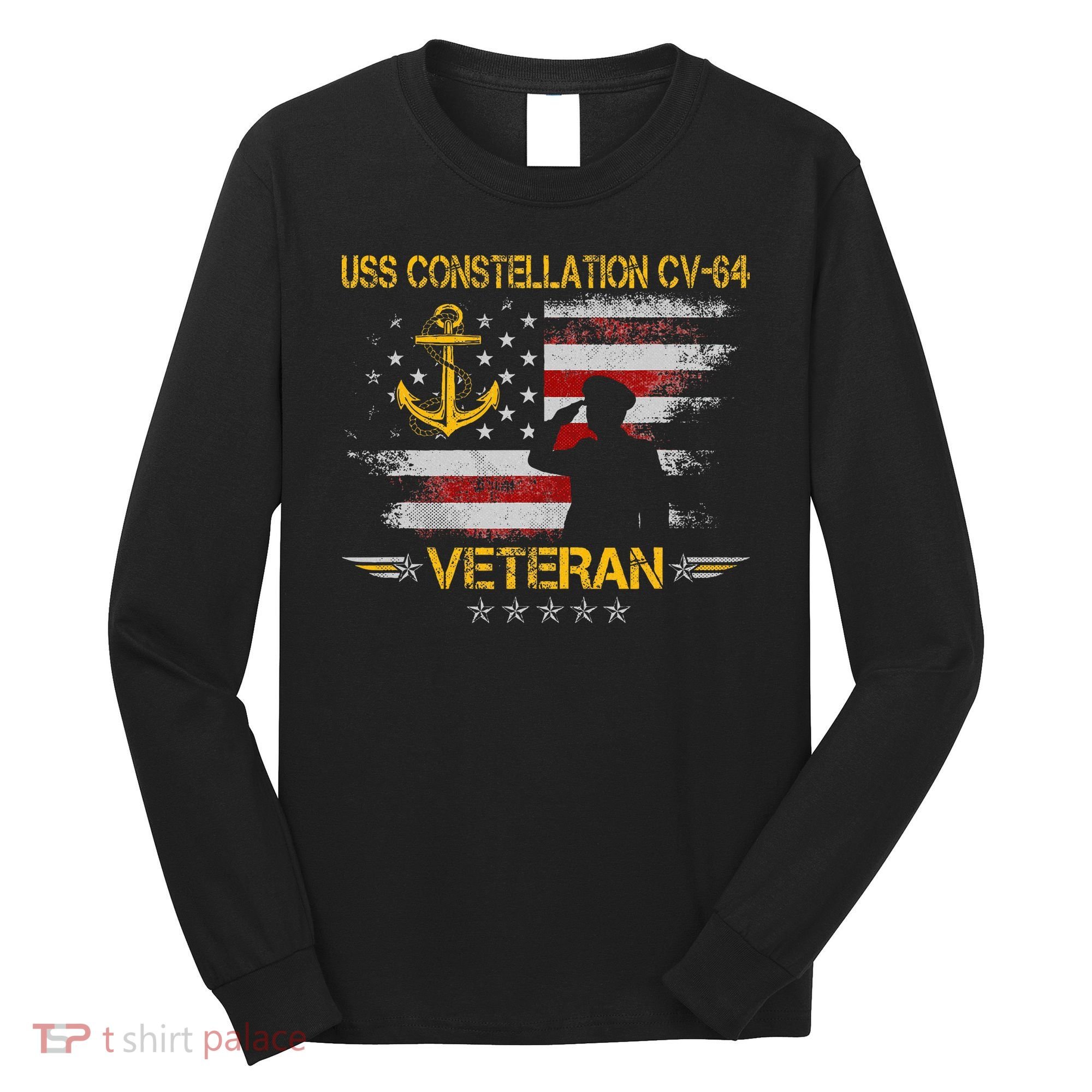 Uss Constellation Cv64 Aircraft Carrier Veteran Flag Retro Long Sleeve Shirt