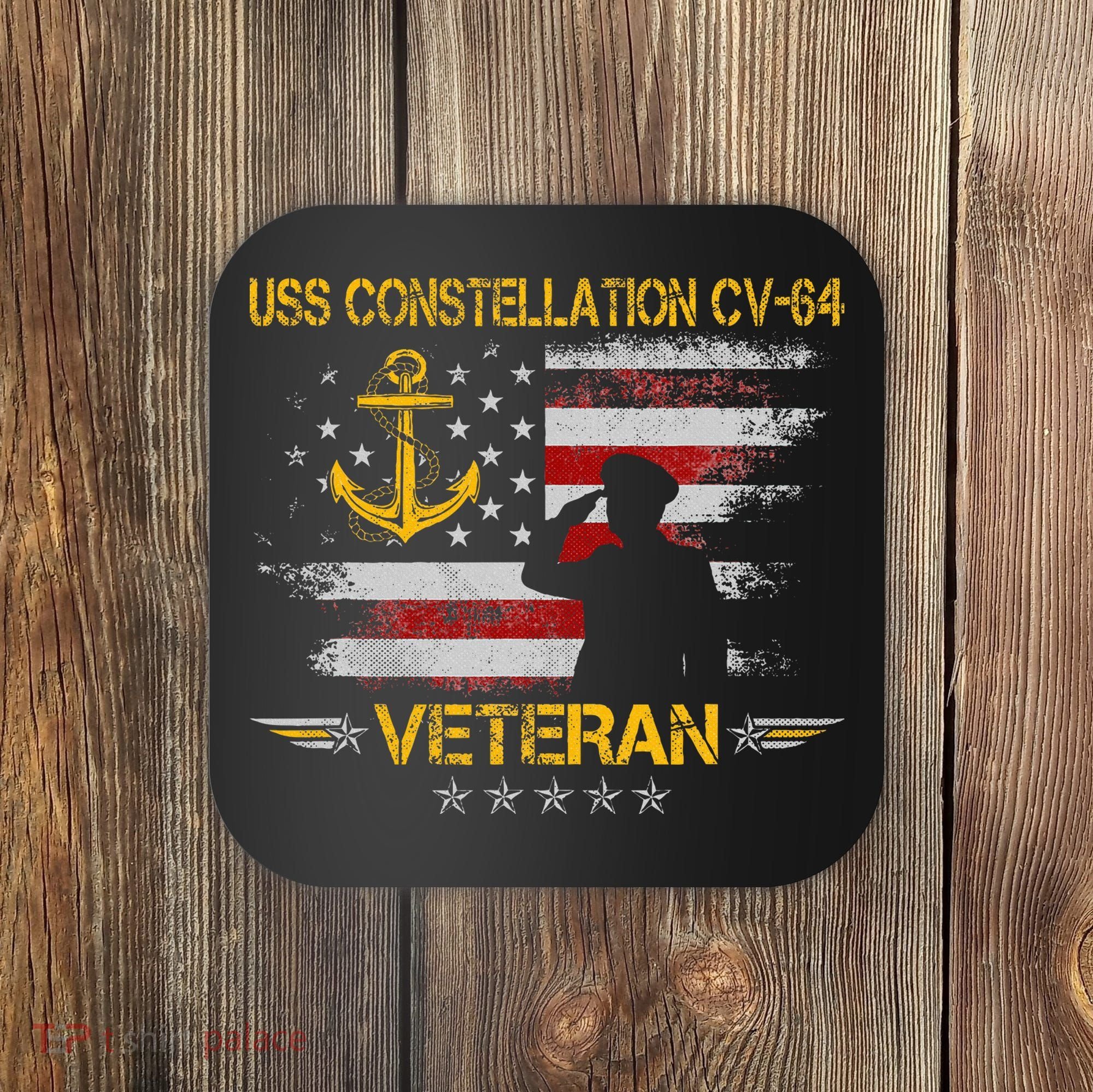 Uss Constellation Cv64 Aircraft Carrier Veteran Flag Retro Coaster