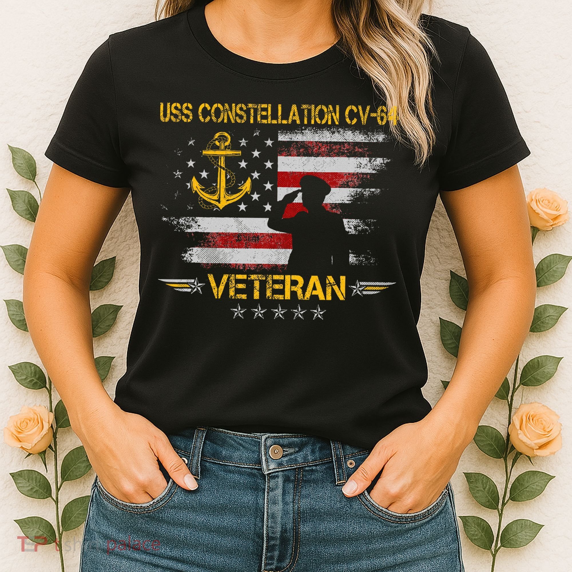 Uss Constellation Cv64 Aircraft Carrier Veteran Flag Retro Women's T-Shirt