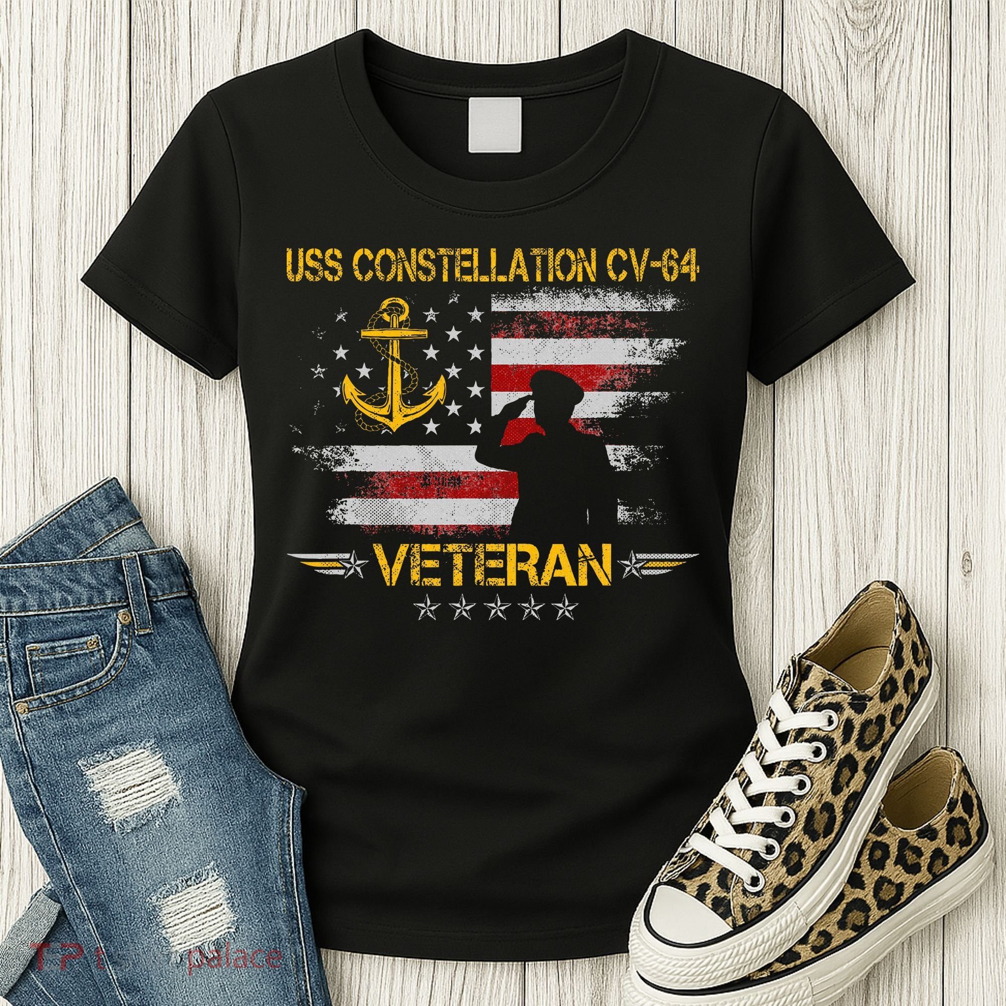Uss Constellation Cv64 Aircraft Carrier Veteran Flag Retro Women's T-Shirt
