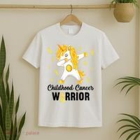 Unicorn Childhood Cancer Warrior In September We Wear Gold T-Shirt thumb 2
