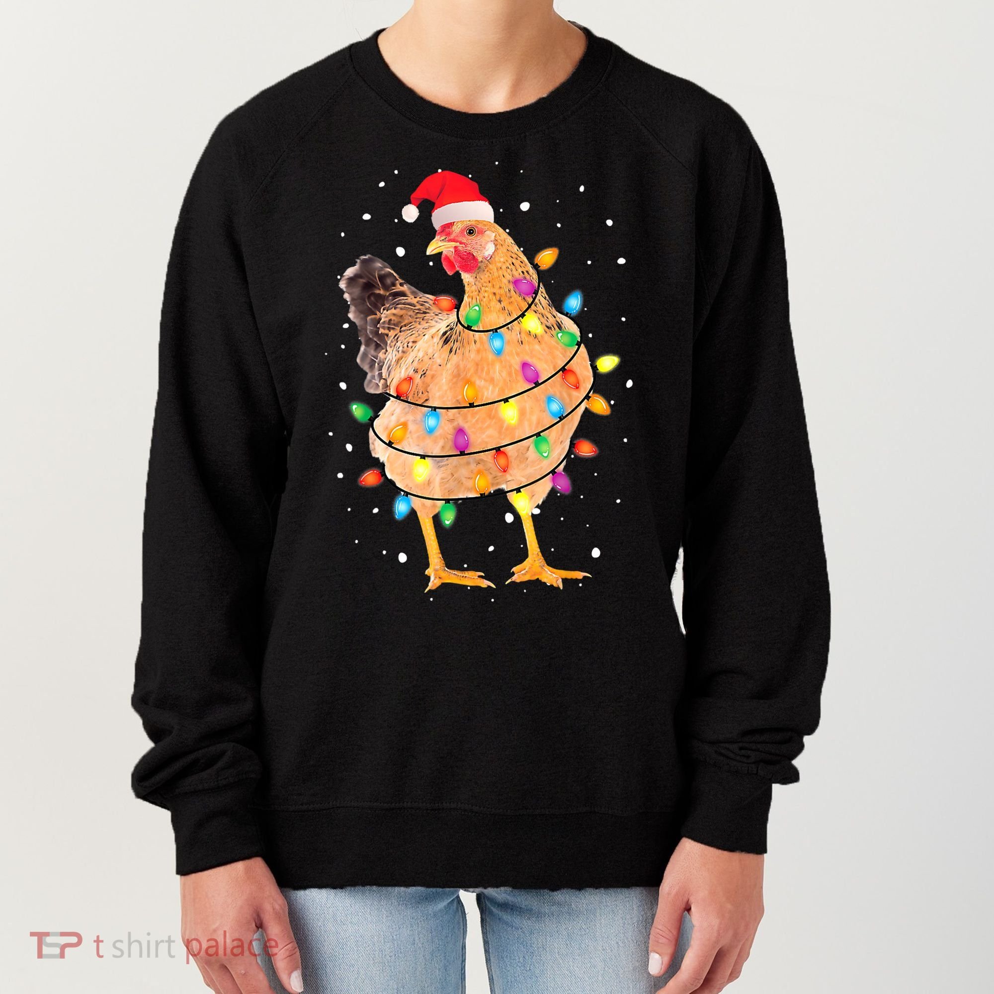 Ugly Christmas Chicken Santa Hat Lights Sweater Xmas Women's Sweatshirt