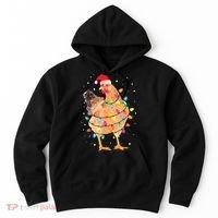 Ugly Christmas Chicken Santa Hat Lights Sweater Xmas Hoodie thumb 0