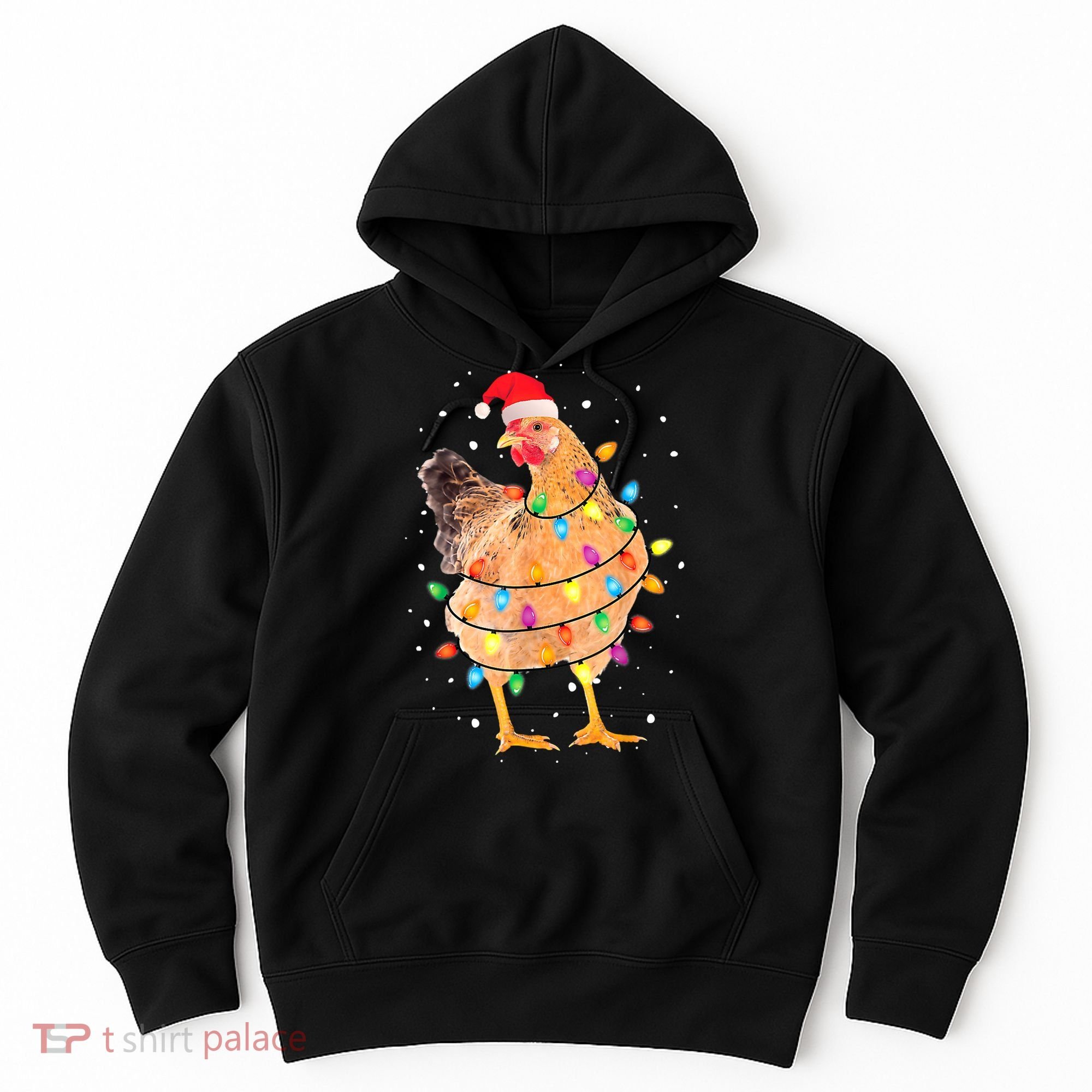Ugly Christmas Chicken Santa Hat Lights Sweater Xmas Hoodie