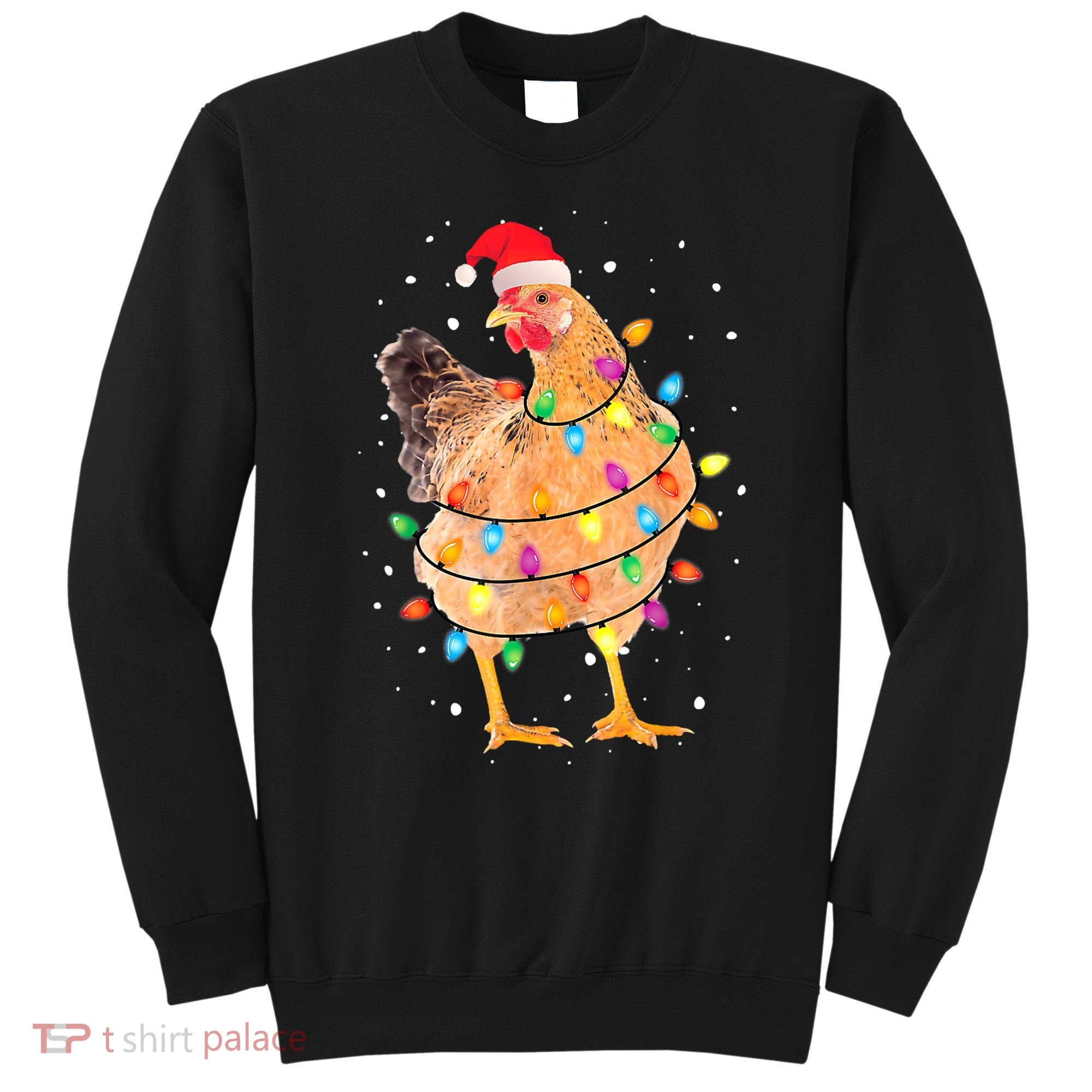 Ugly Christmas Chicken Santa Hat Lights Sweater Xmas Sweatshirt