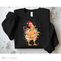 Ugly Christmas Chicken Santa Hat Lights Sweater Xmas Sweatshirt thumb 2