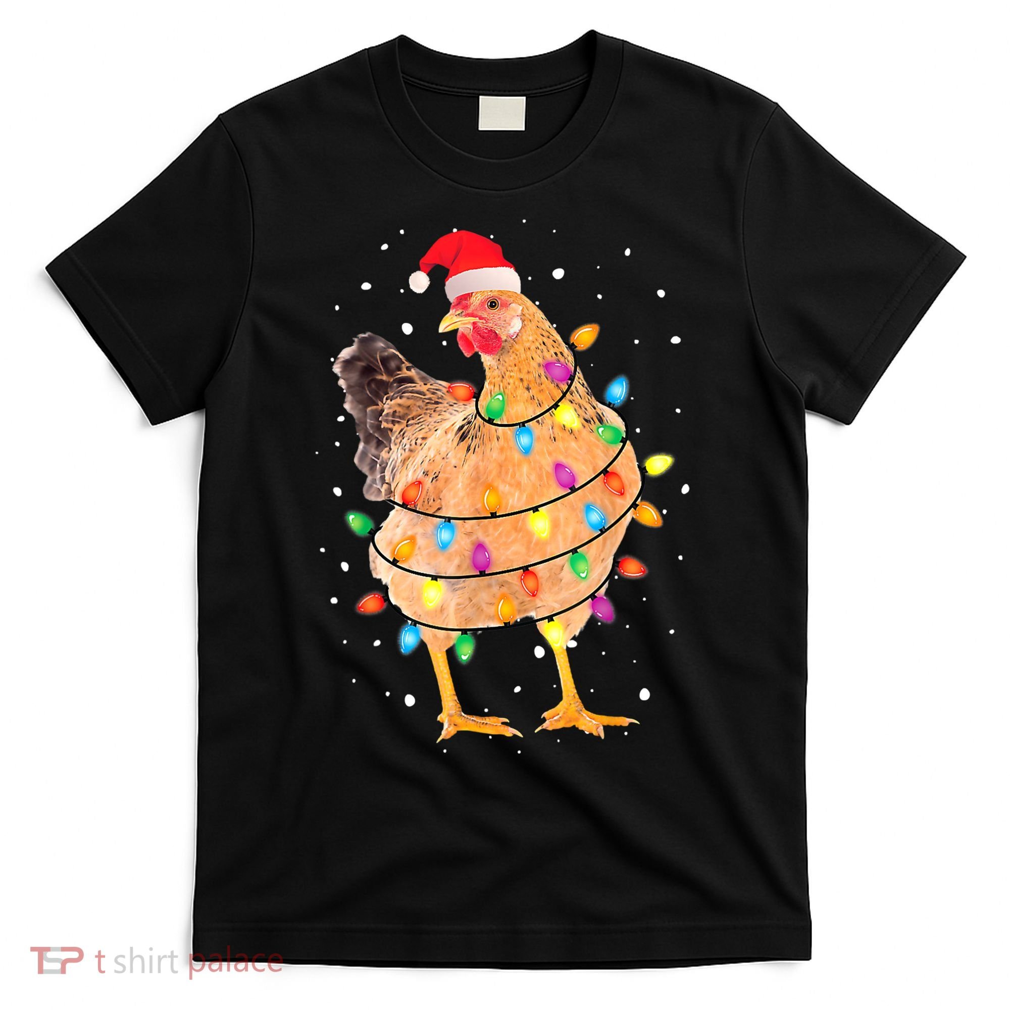 Ugly Christmas Chicken Santa Hat Lights Sweater Xmas T-Shirt