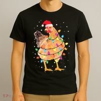 Ugly Christmas Chicken Santa Hat Lights Sweater Xmas T-Shirt thumb 3