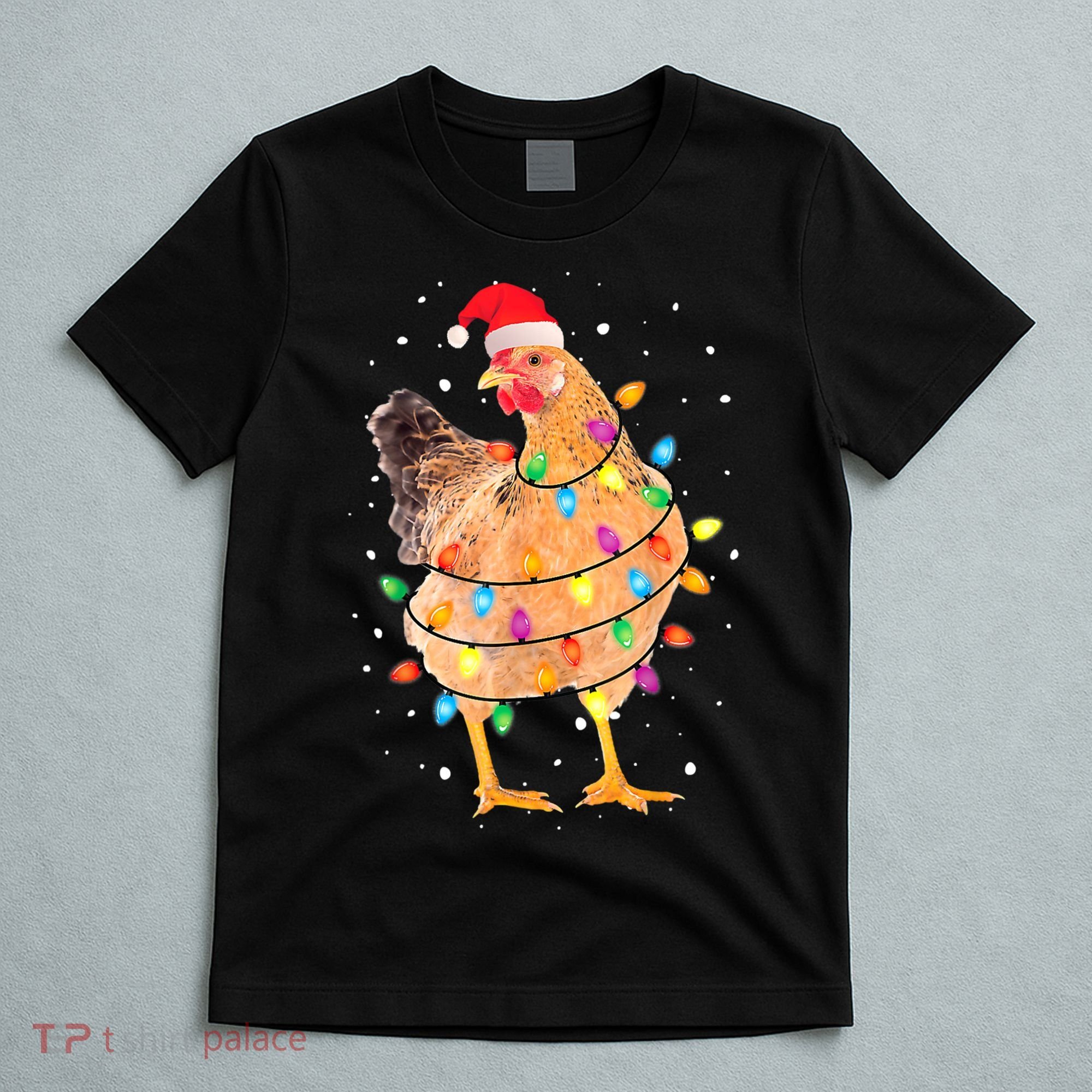 Ugly Christmas Chicken Santa Hat Lights Sweater Xmas T-Shirt