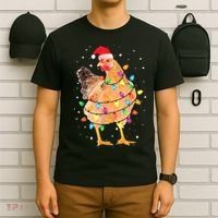 Ugly Christmas Chicken Santa Hat Lights Sweater Xmas T-Shirt thumb 6