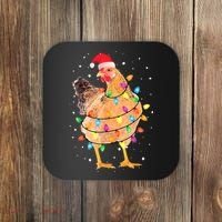 Ugly Christmas Chicken Santa Hat Lights Sweater Xmas Coaster thumb 0