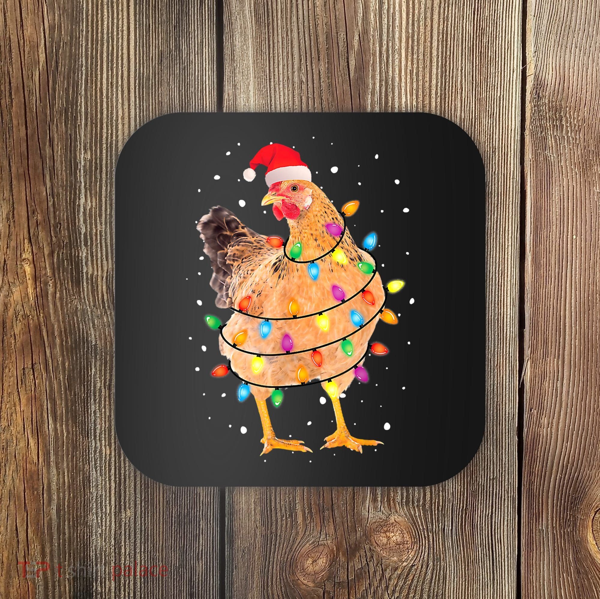 Ugly Christmas Chicken Santa Hat Lights Sweater Xmas Coaster