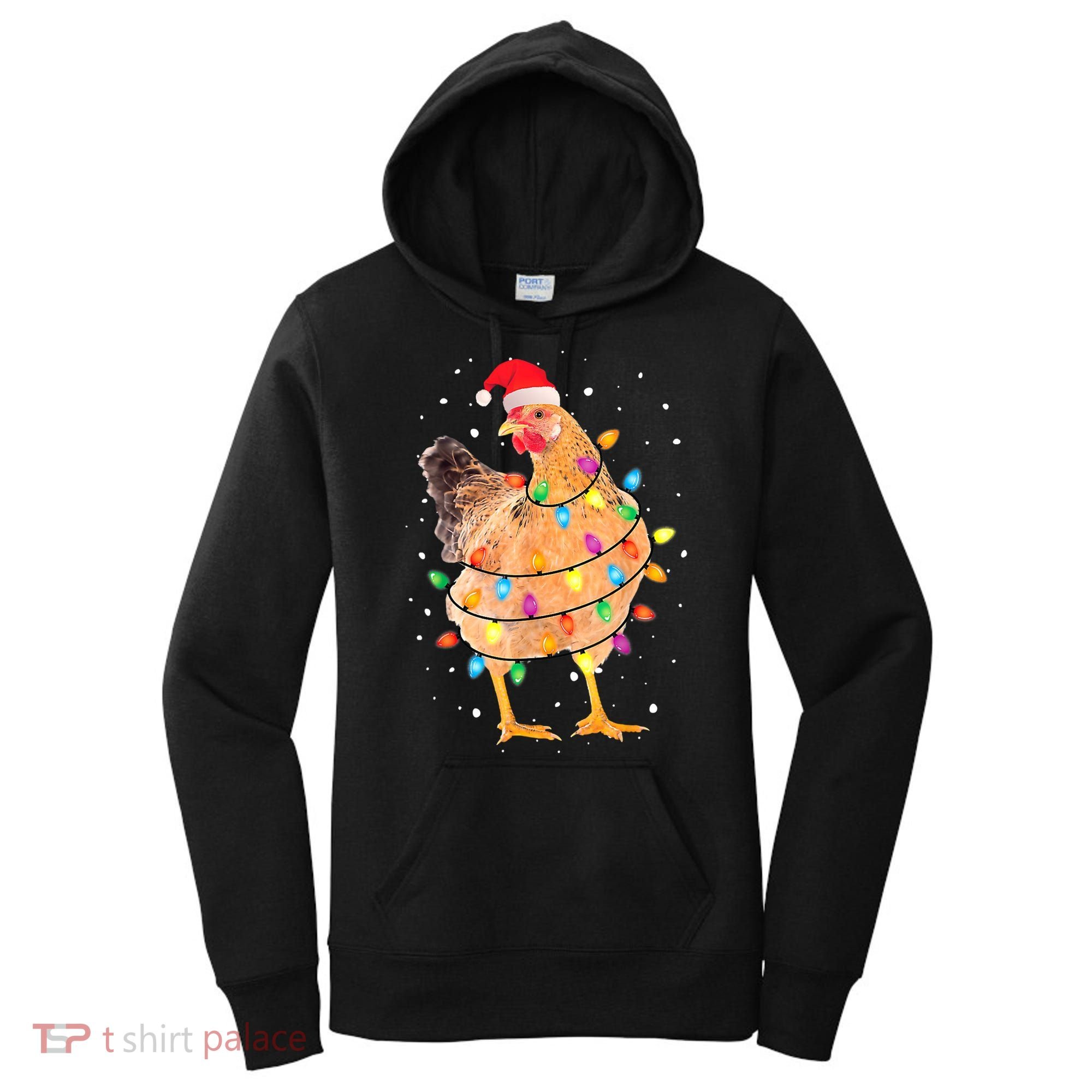 Ugly Christmas Chicken Santa Hat Lights Sweater Xmas Women's Hoodie