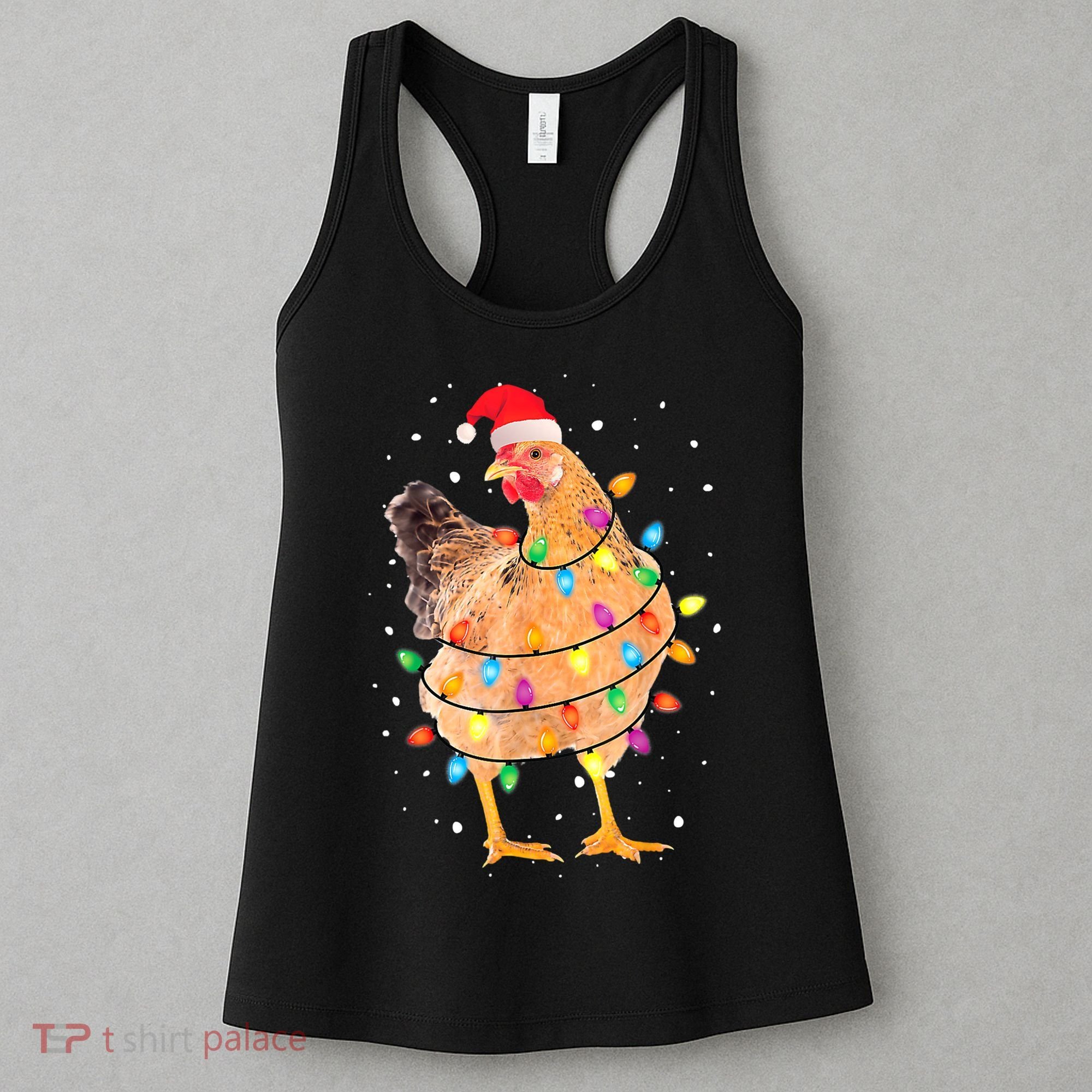 Ugly Christmas Chicken Santa Hat Lights Sweater Xmas Women's Tank Top