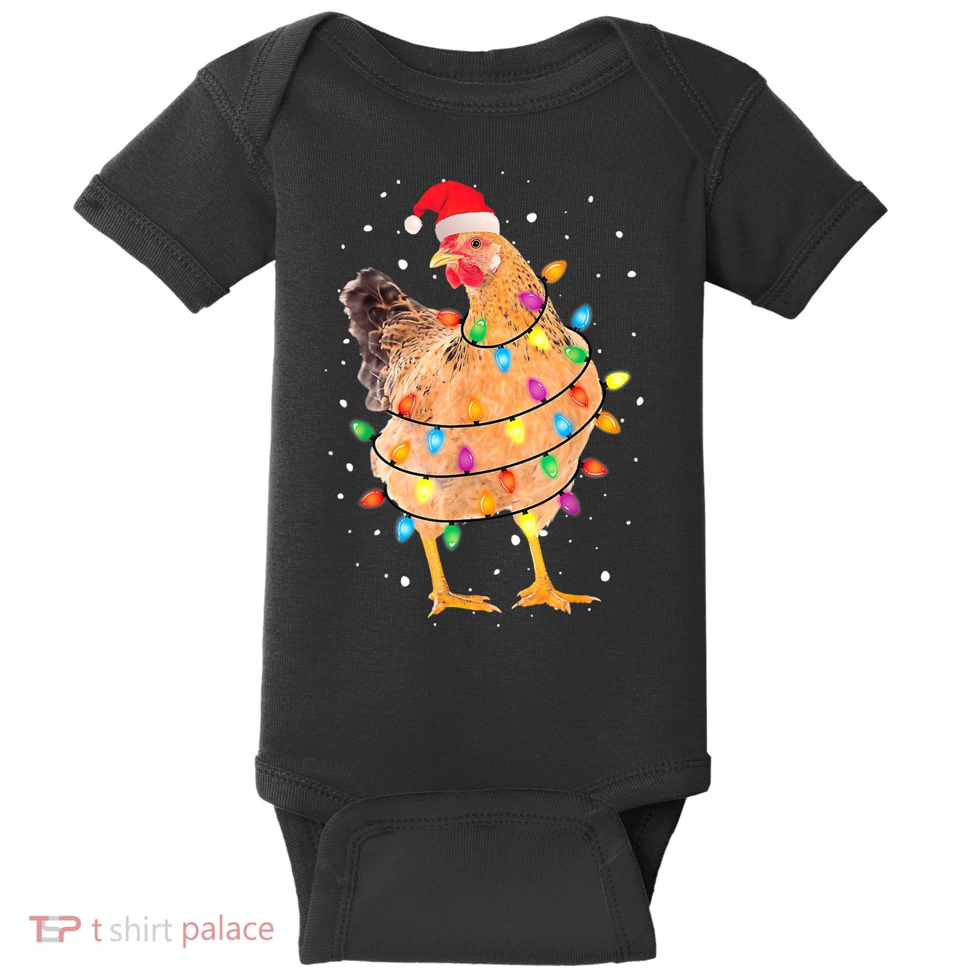 Ugly Christmas Chicken Santa Hat Lights Sweater Xmas Baby Bodysuit
