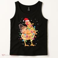 Ugly Christmas Chicken Santa Hat Lights Sweater Xmas Tank Top thumb 2