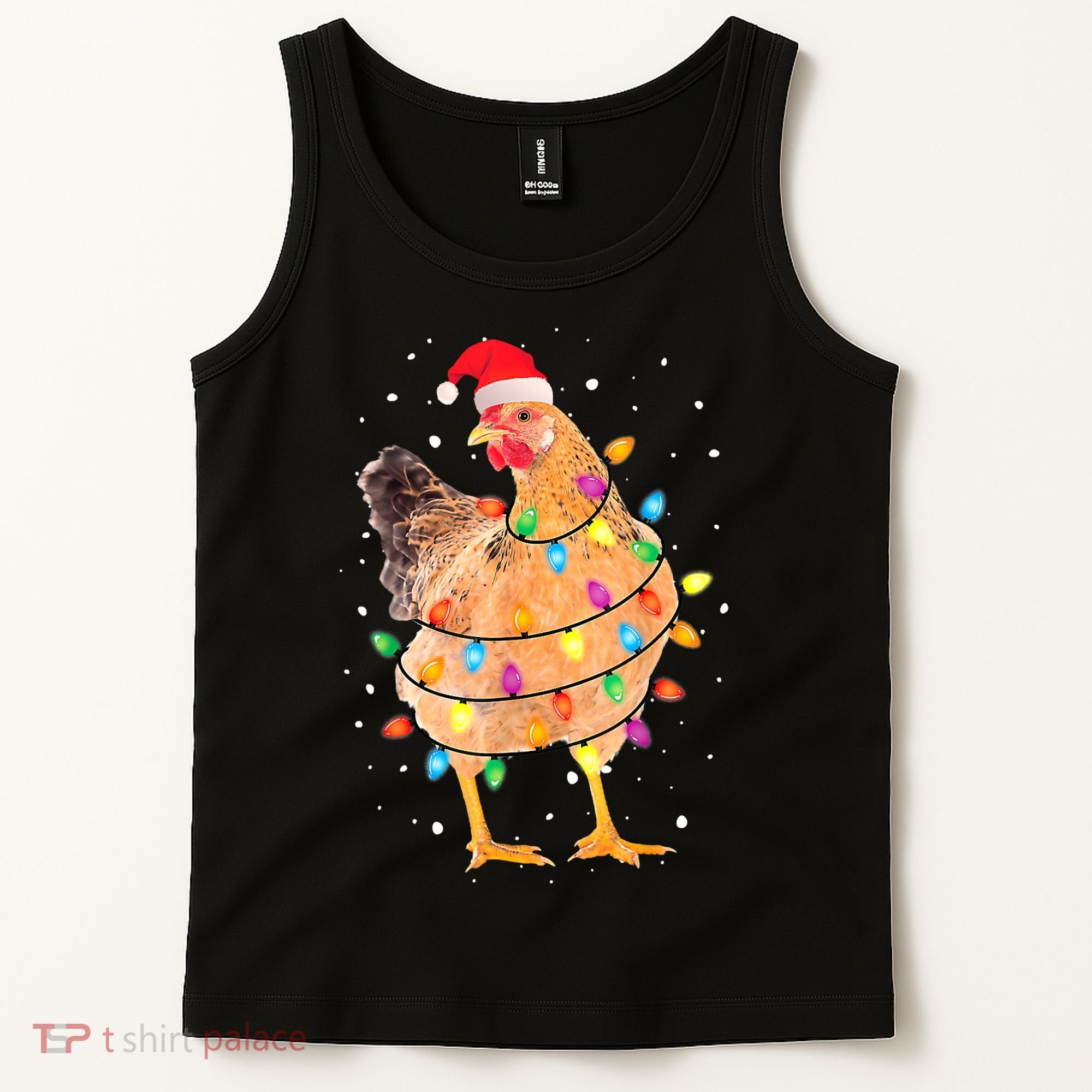 Ugly Christmas Chicken Santa Hat Lights Sweater Xmas Tank Top
