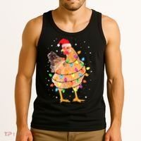 Ugly Christmas Chicken Santa Hat Lights Sweater Xmas Tank Top thumb 3