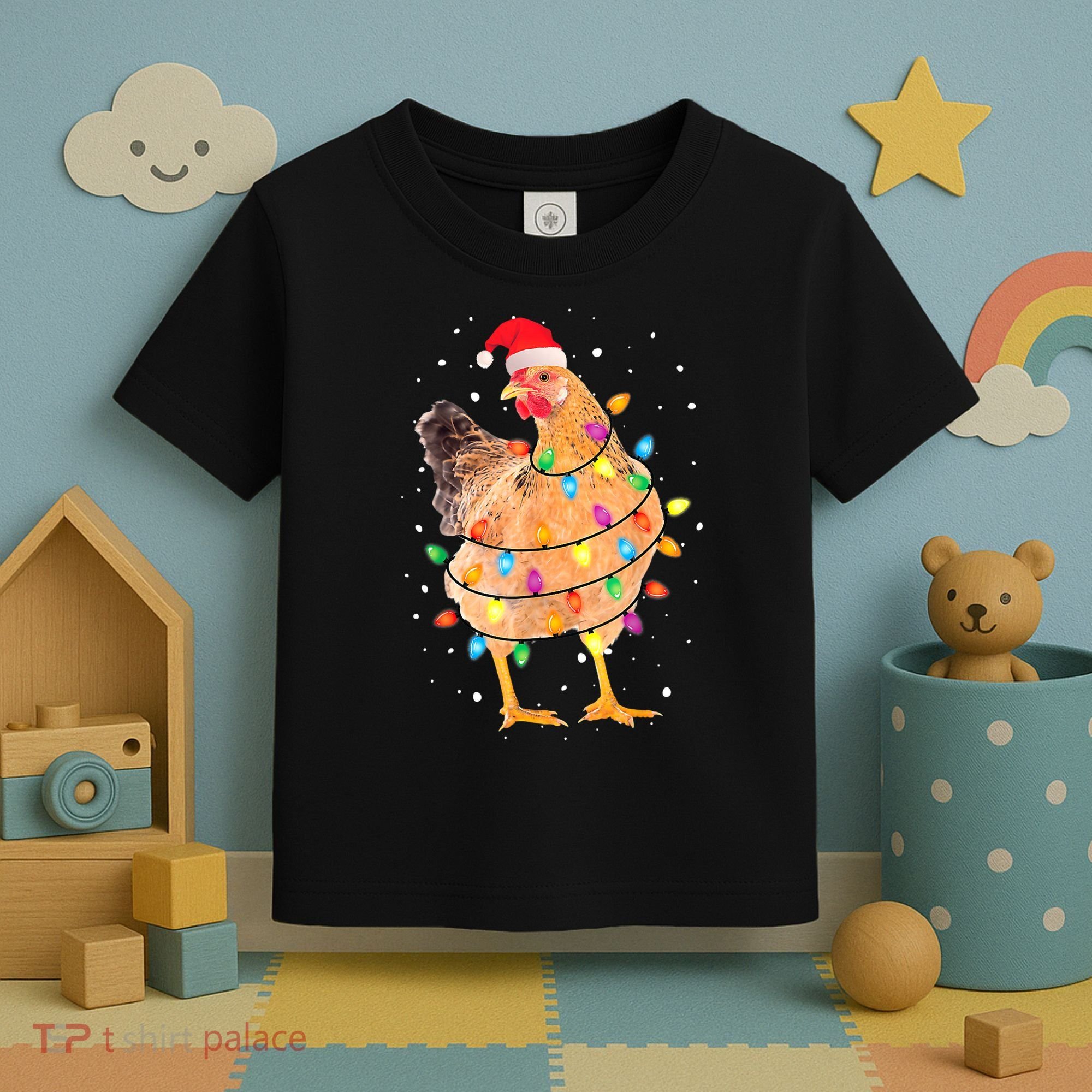 Ugly Christmas Chicken Santa Hat Lights Sweater Xmas Toddler T-Shirt