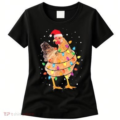 Ugly Christmas Chicken Santa Hat Lights Sweater Xmas Women's T-Shirt